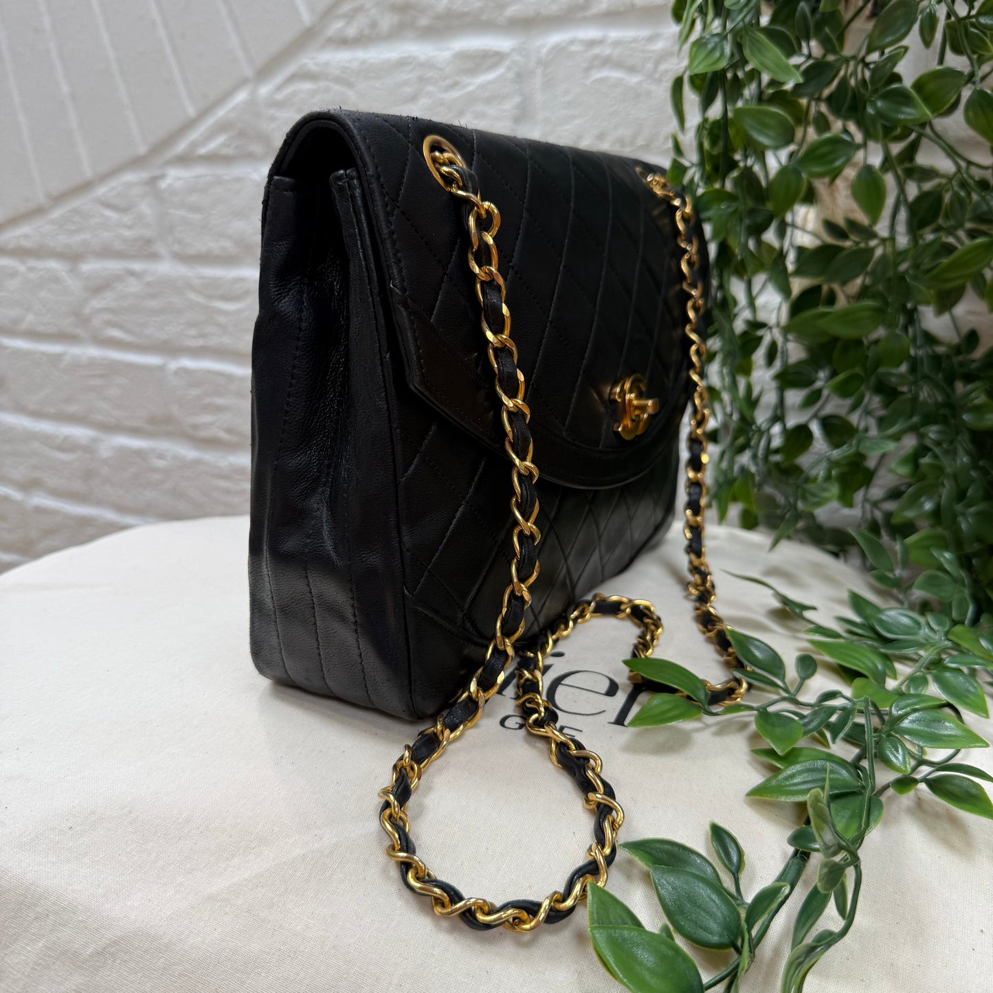 Chanel 1986 black half moon two way single flap