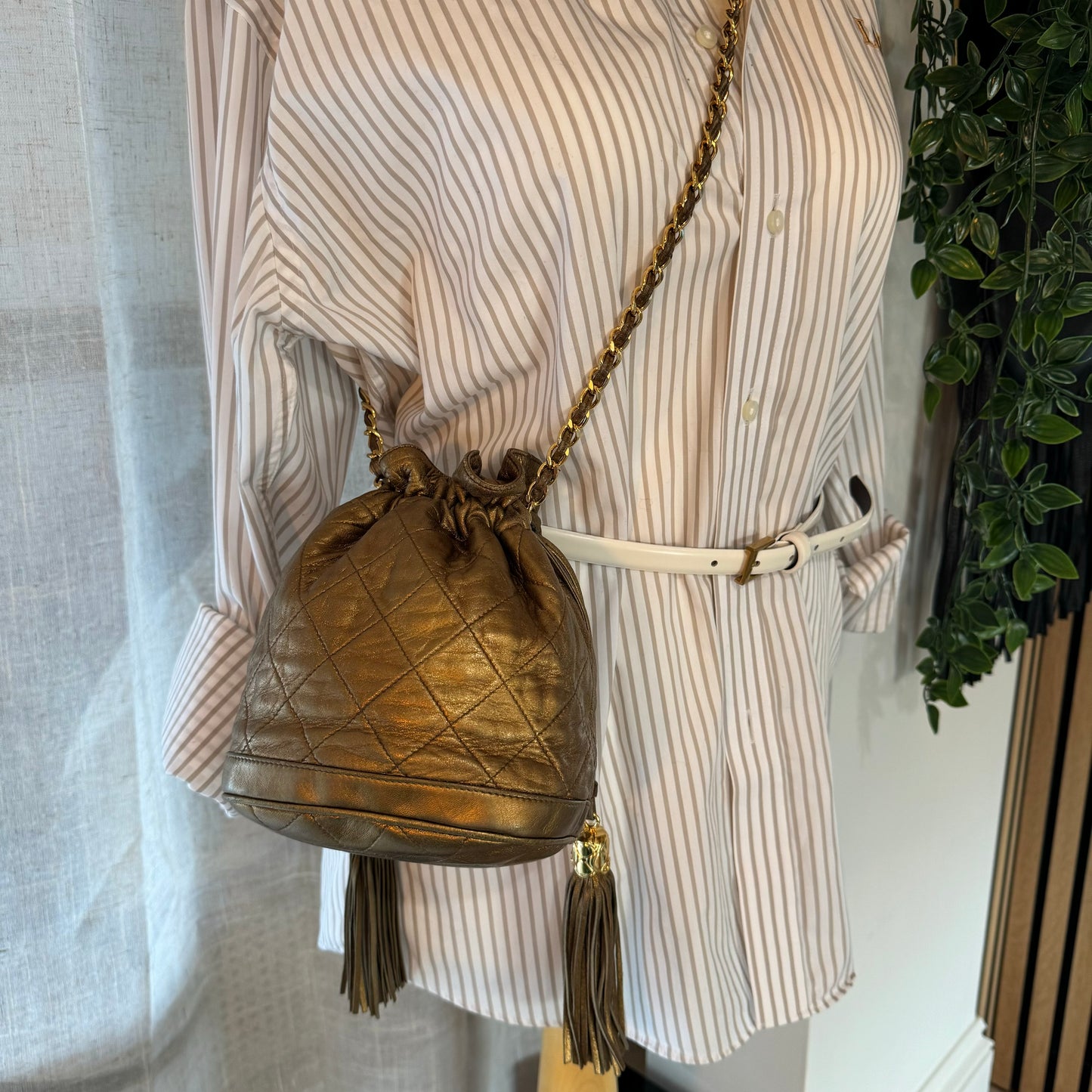Chanel 1989 Aged Gold Tassel Bucket Bag