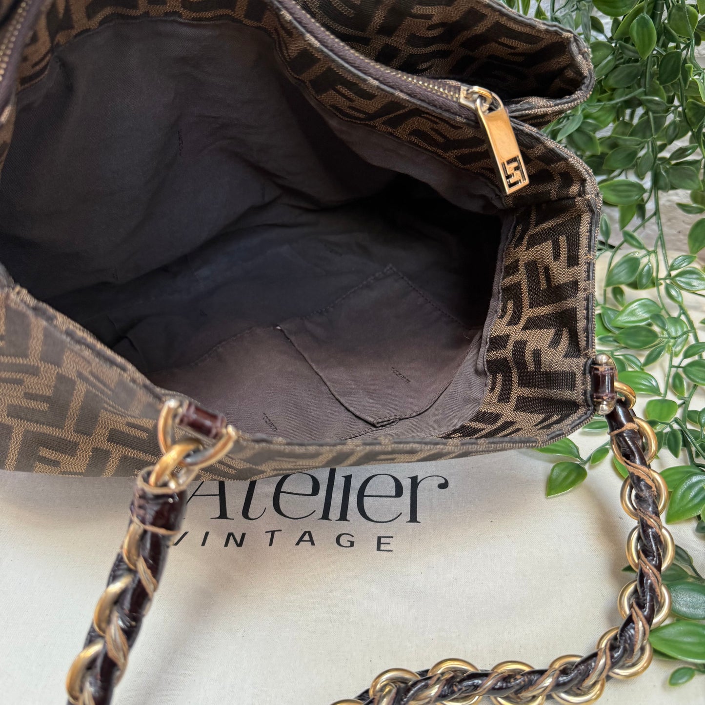 Fendi 1990s Mia Zucca Print Chain Strap Tote