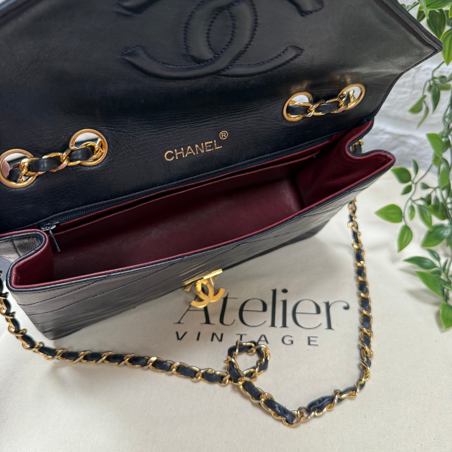 Chanel 1986 Navy Chevron CC Clasp Chevron