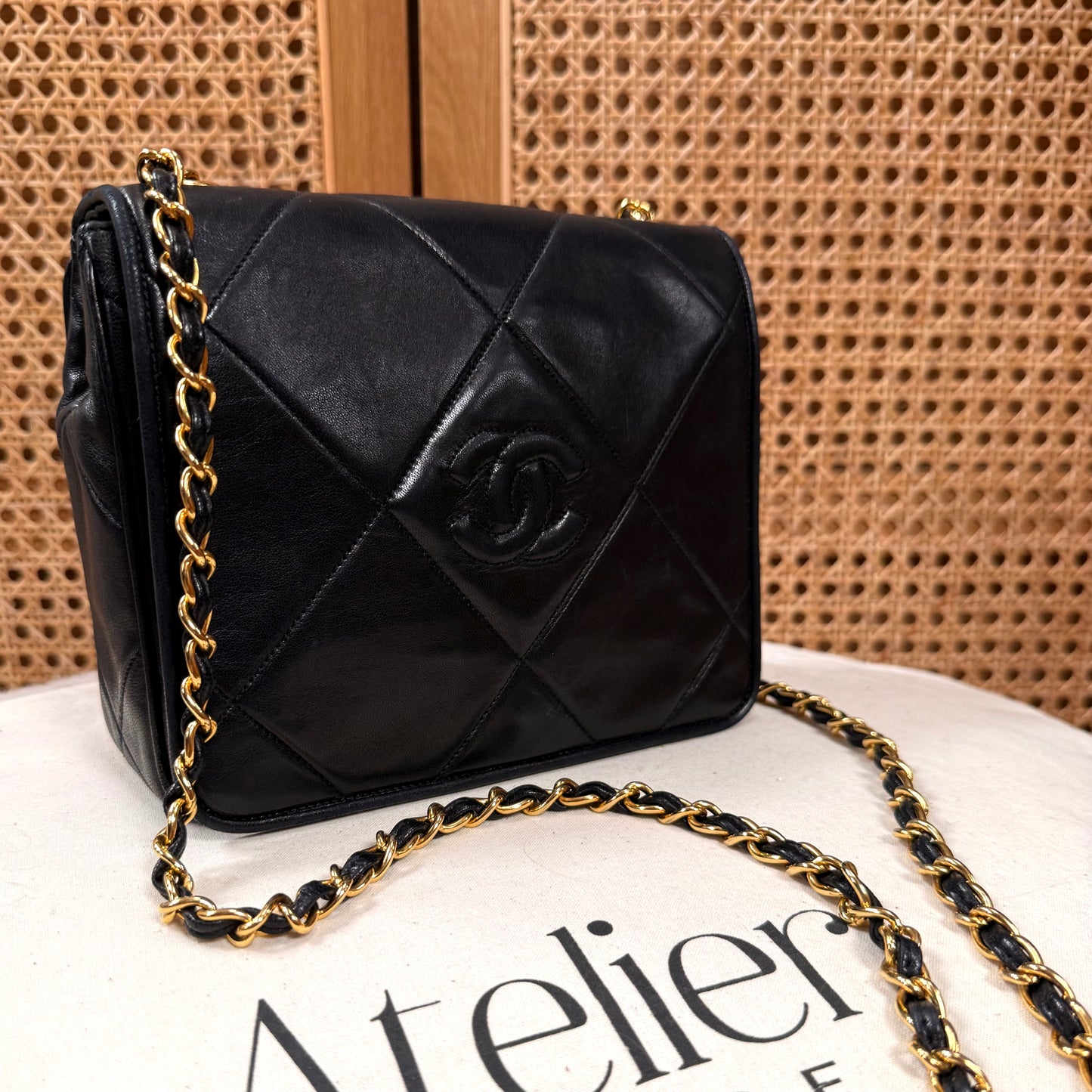 Chanel 1986 Black CC Quilted Square Full Flap
