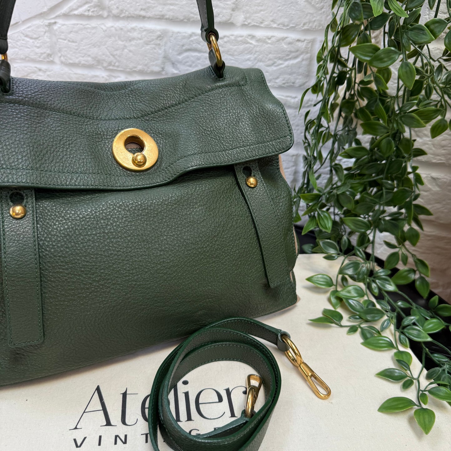 Saint Laurent 2000s Saint Laurent Khaki Muse Two Way with detachable cross Body Strap