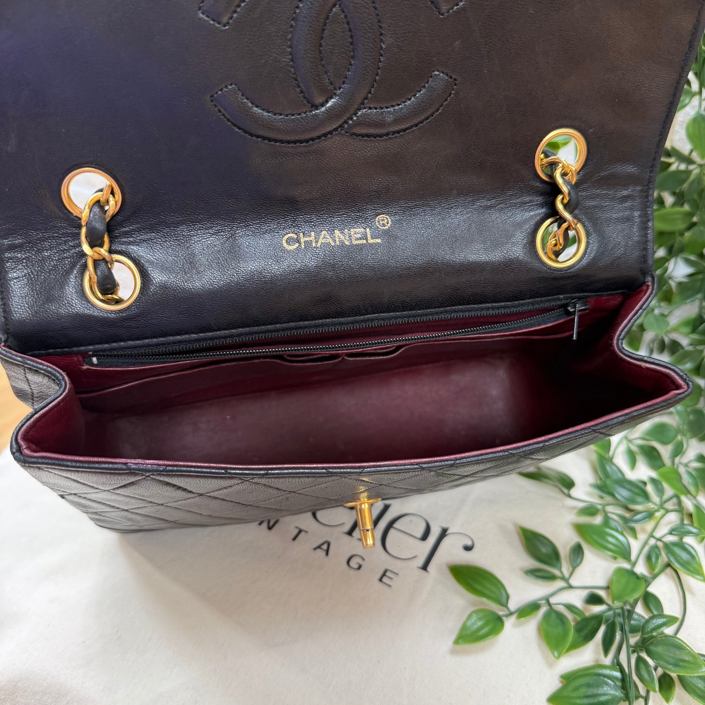 Chanel 1986 black half moon two way single flap