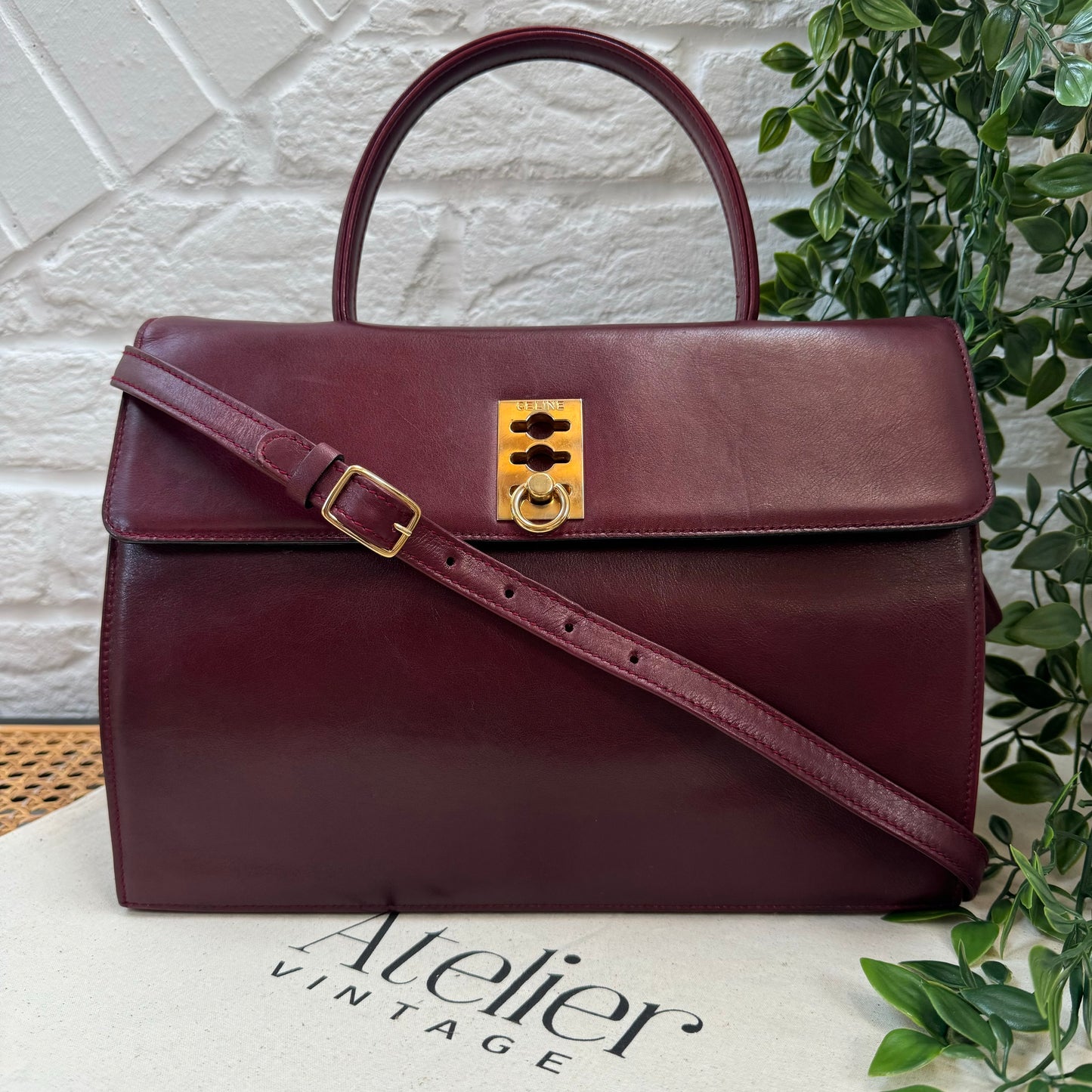 Celine 1990s Bordeaux Two Way Top Handle