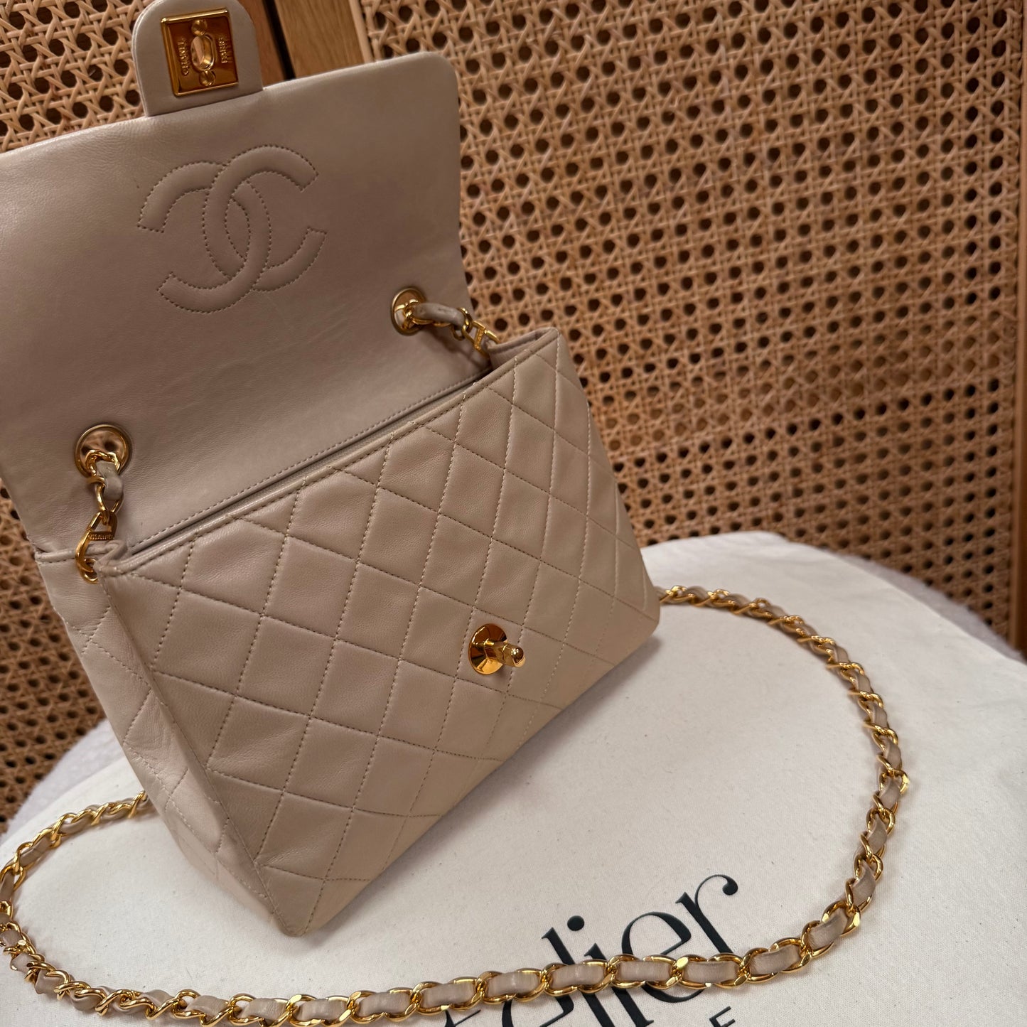 Chanel 1991 Beige Classic Medium Square Single Flap