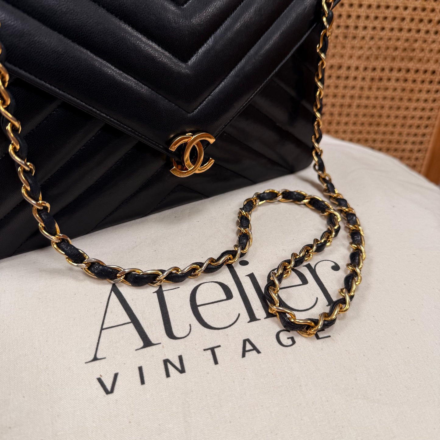 Chanel 1986 1986 Chevron Quilted Envelope Single Flap