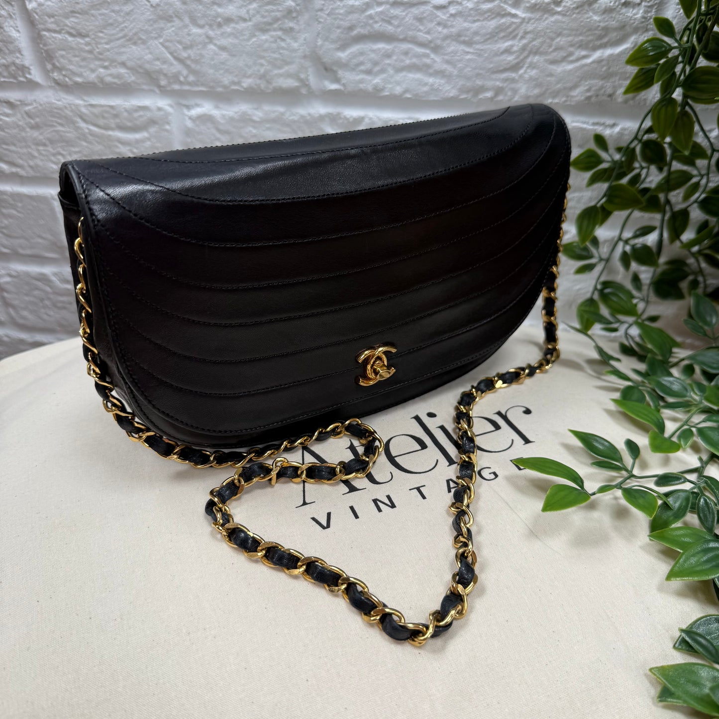 Chanel Early 1980s Quilted Half Moon CC Turnlock Single Flap