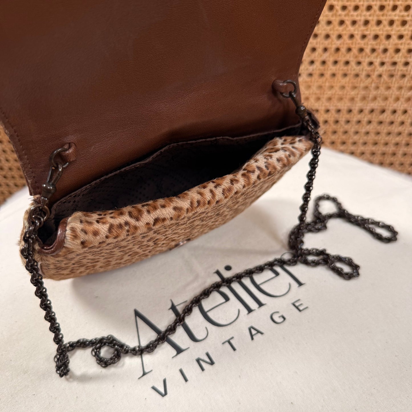 Saint Laurent 1990s Leopard Print Pony Hair Shoulder Bag