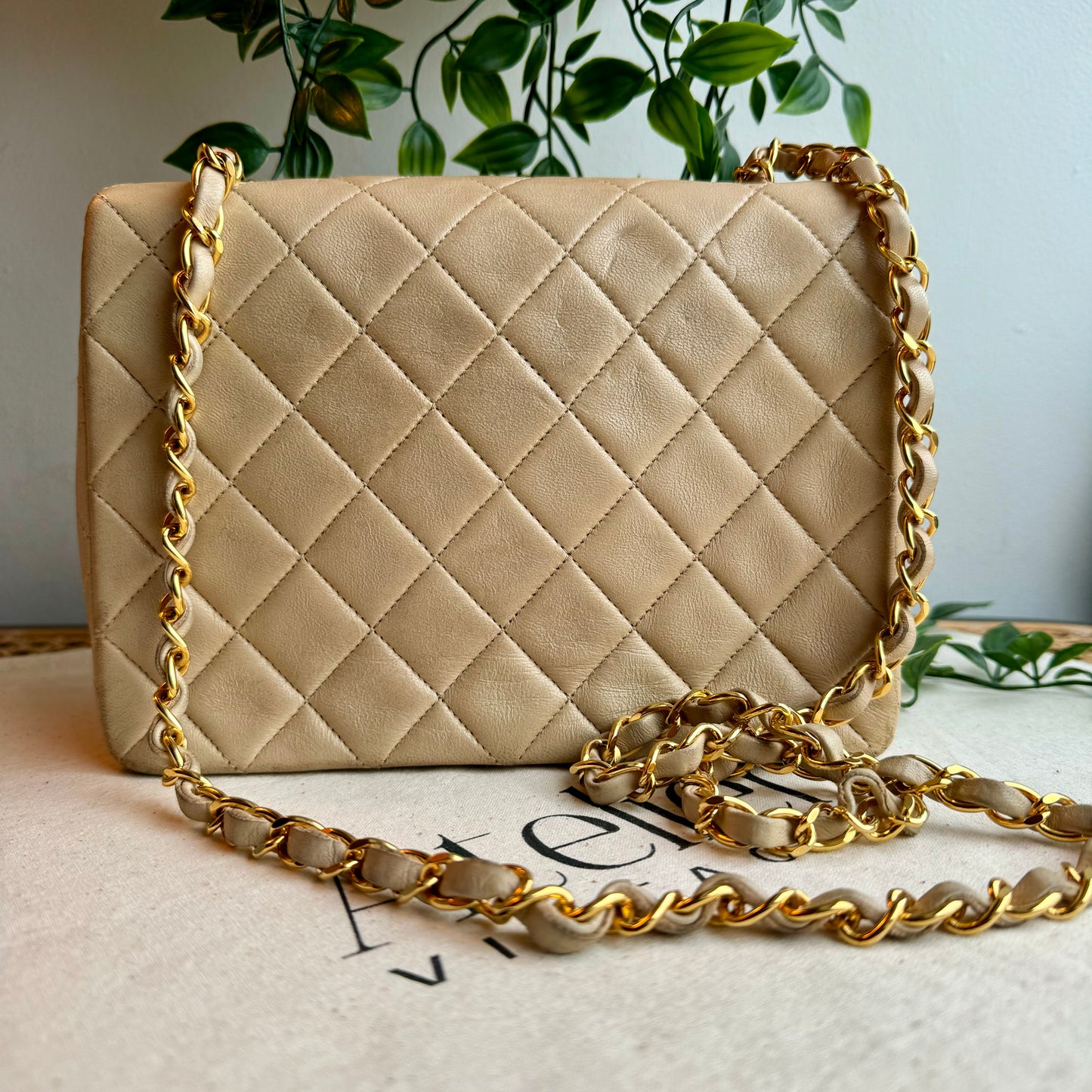 Chanel 1991 Beige Square Classic Single Flap Medium
