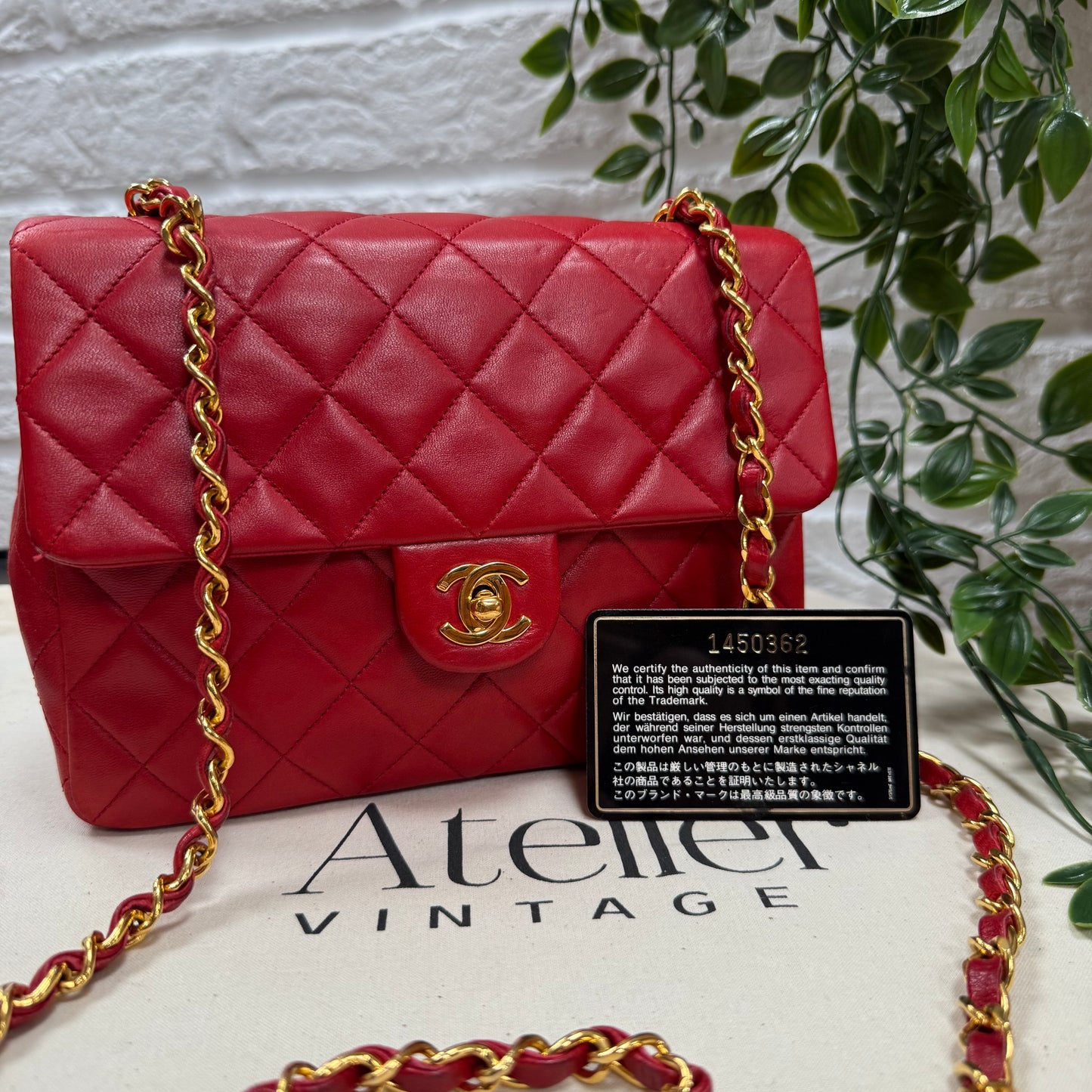 Chanel 1989 Red Classic Single Flap Medium Square