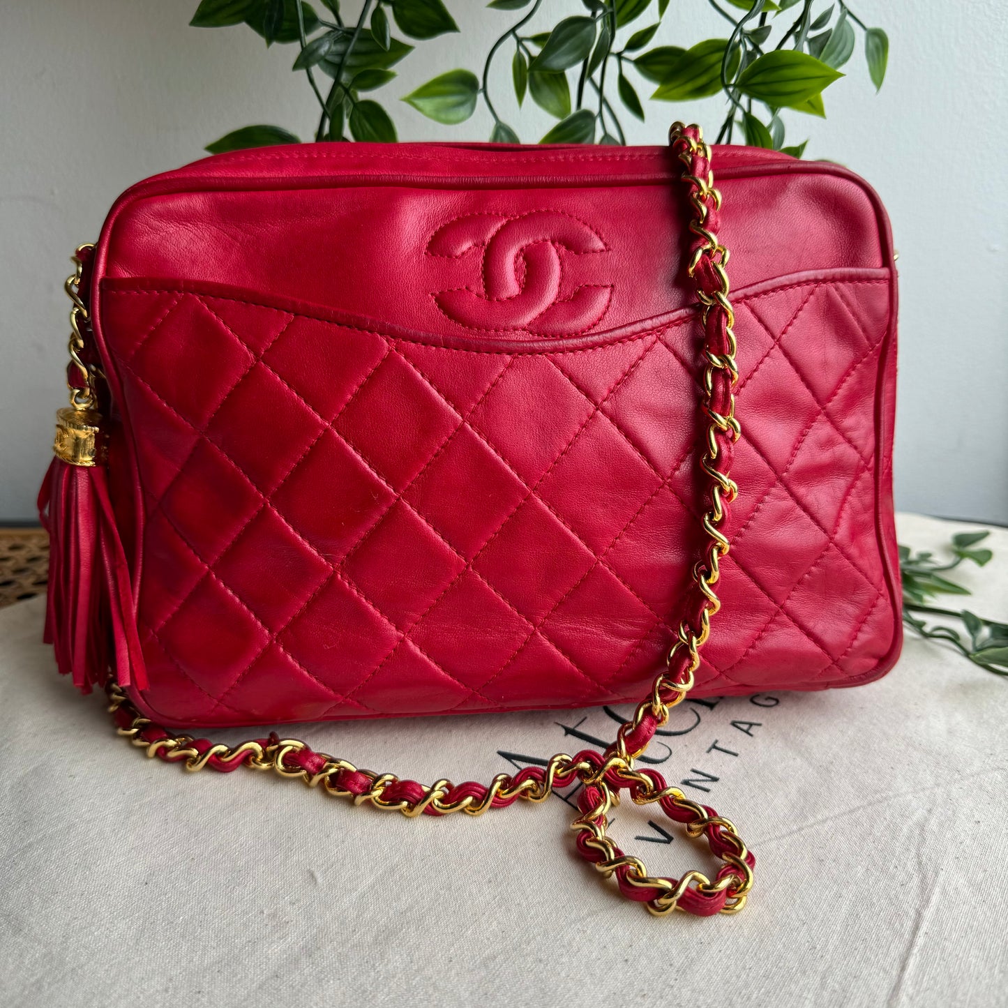 Chanel 1986 Red Vintage Tassel Camera Bag