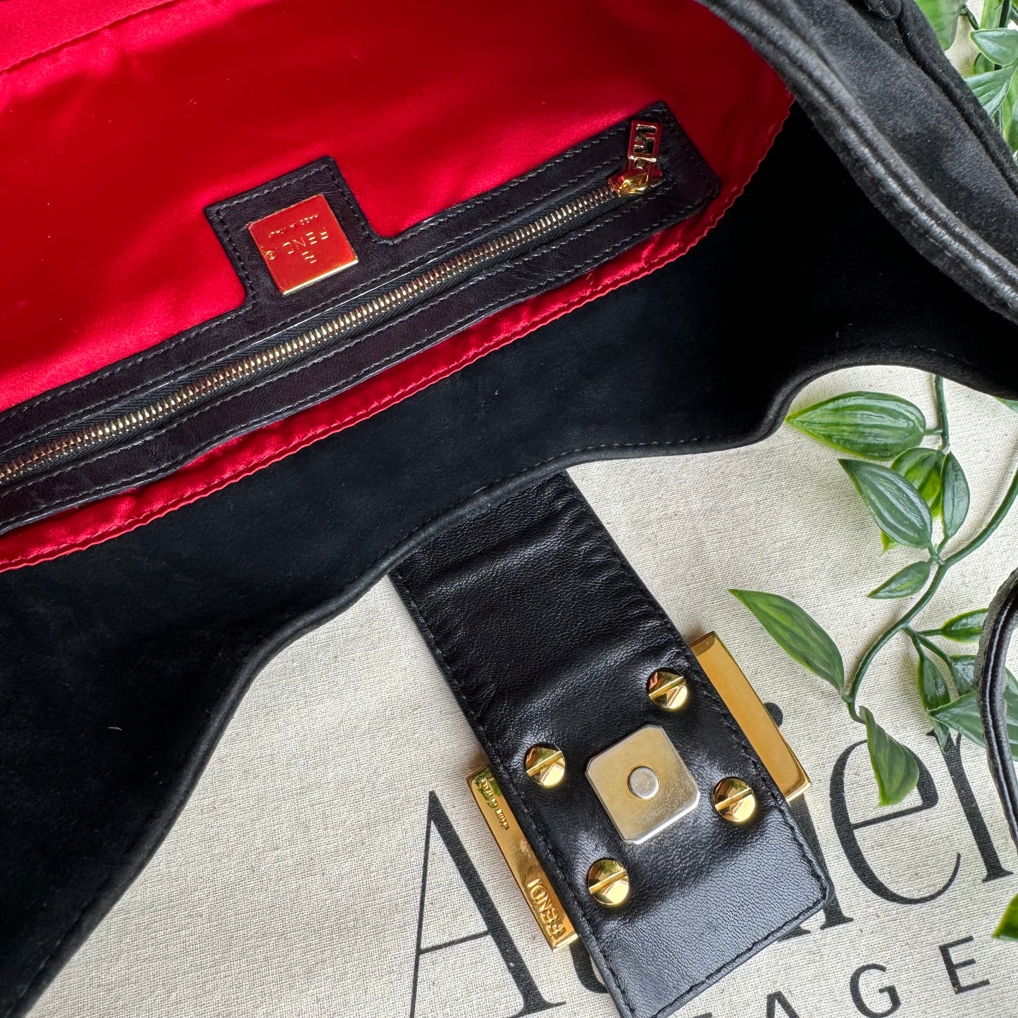 Fendi 1990s Suede & Gold Mamma Baguette