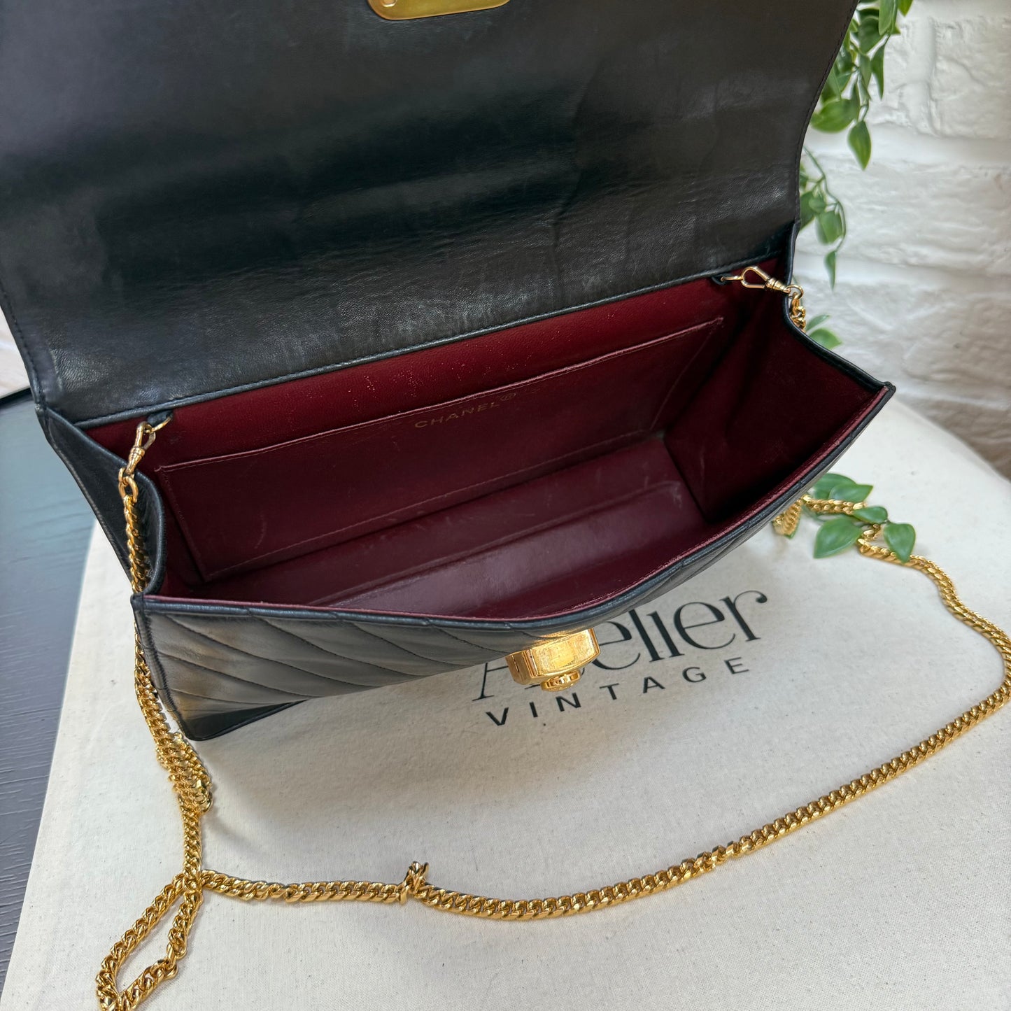Chanel 1991 Coco CC Button Chevron single Flap