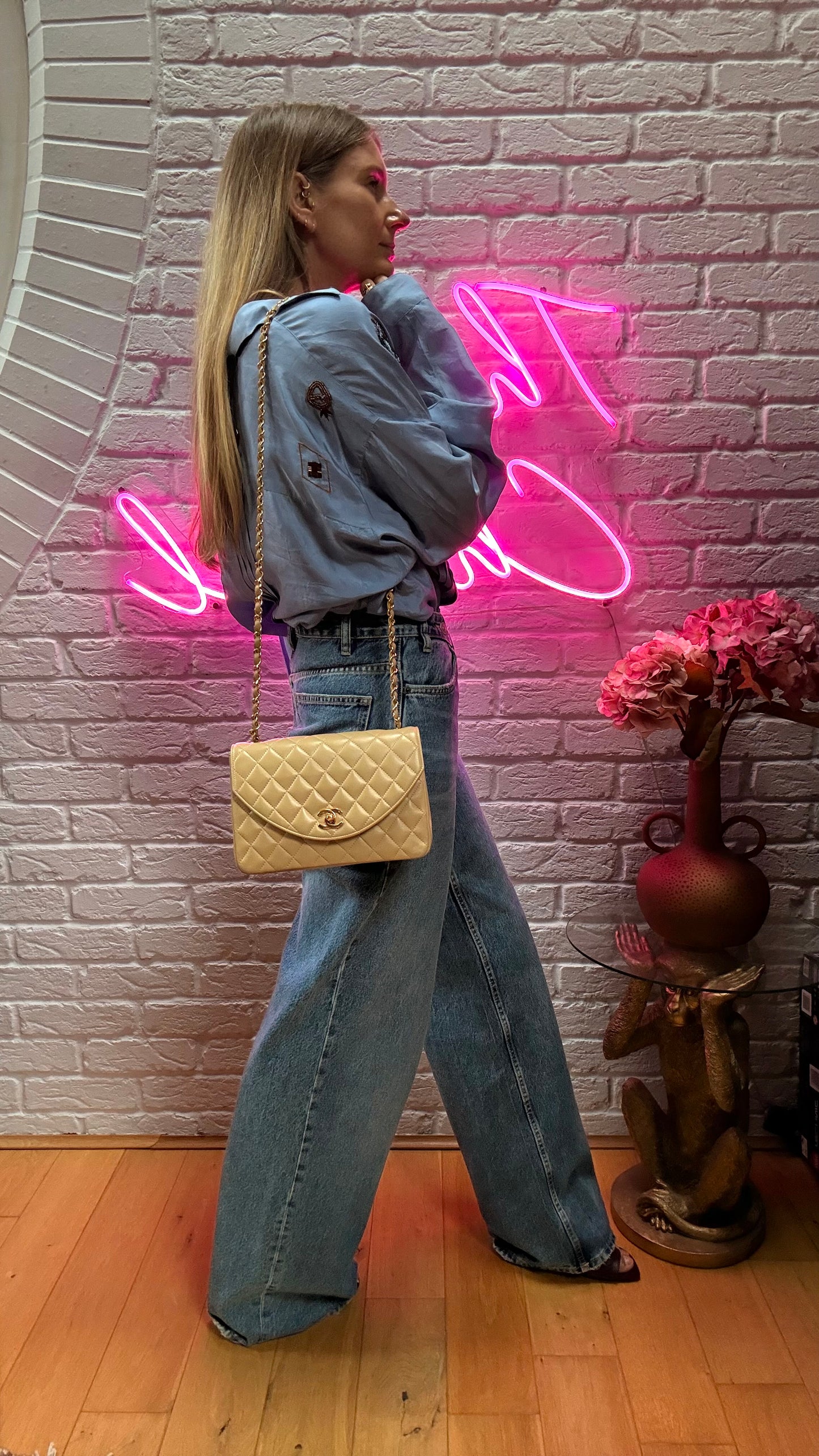 Chanel 1989 Rare Half Moon Single Flap in Dark Beige