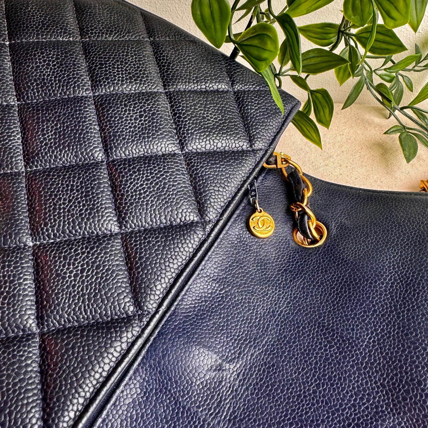 Chanel 1994 Navy Caviar Leather Large Square Single Flap