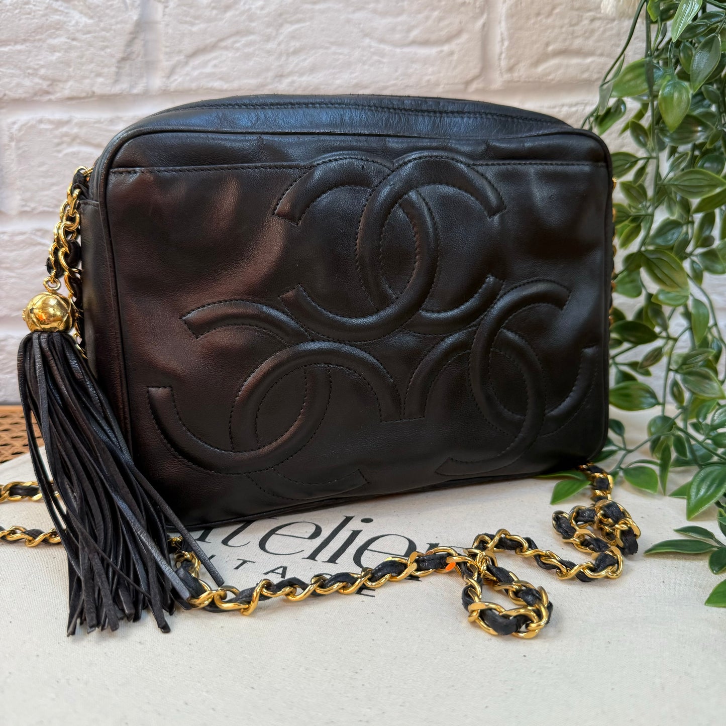 Chanel Rare 1991 Triple CC Lambskin Tassel Camera Bag