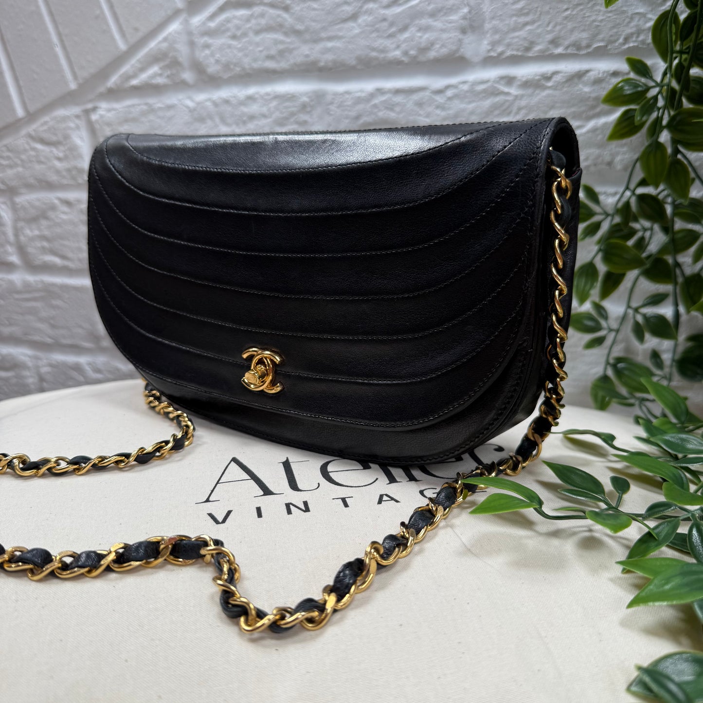 Chanel Early 1980s Quilted Half Moon CC Turnlock Single Flap