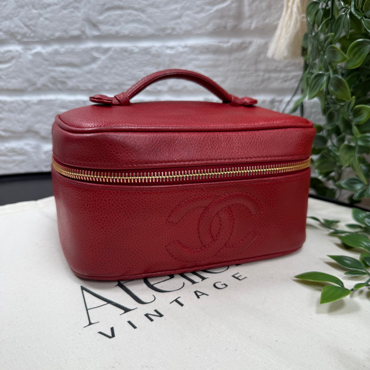 Chanel 1993 Red Caviar Top Handle Vanity
