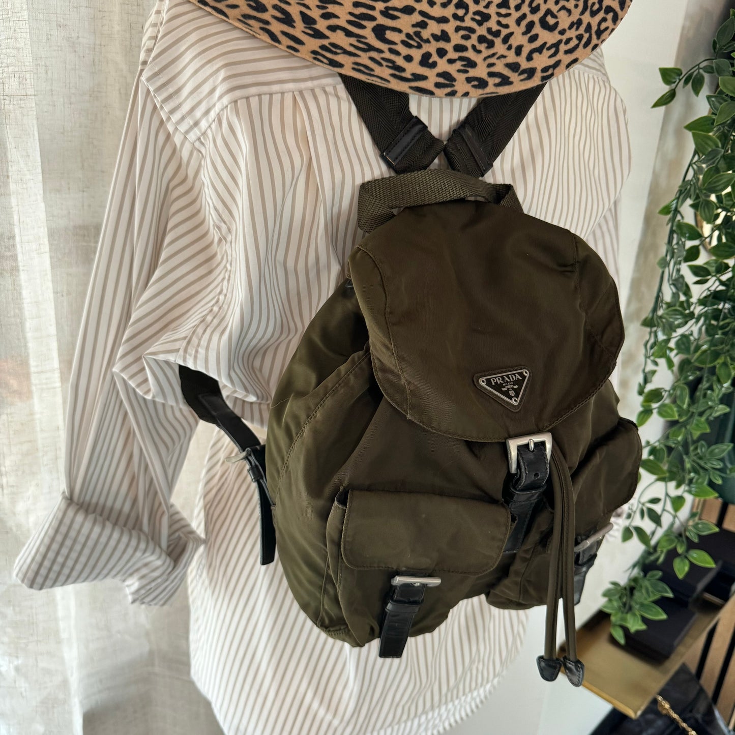 Prada Khaki Nylon Back Pack