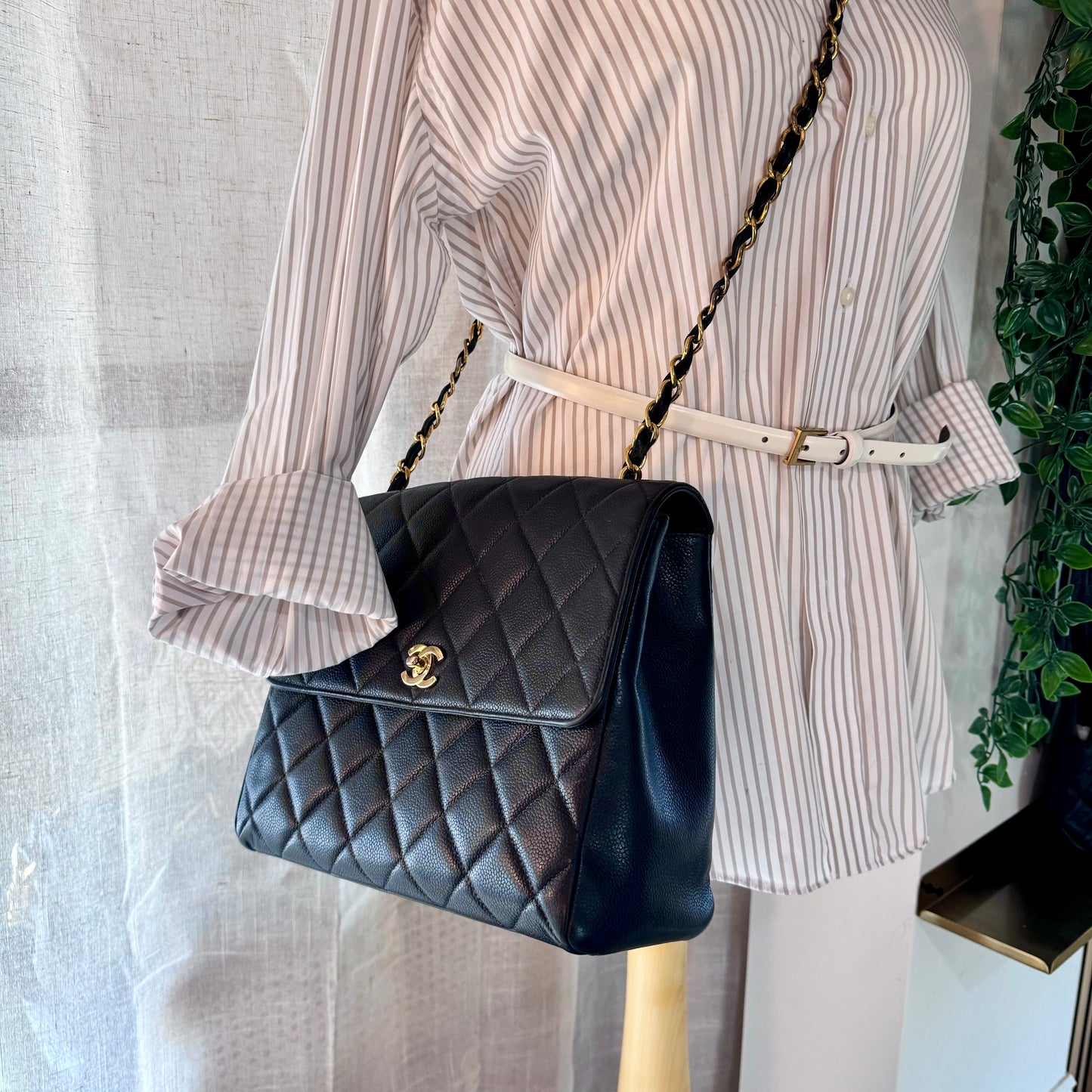 Chanel 1994 Navy Caviar Leather Large Square Single Flap