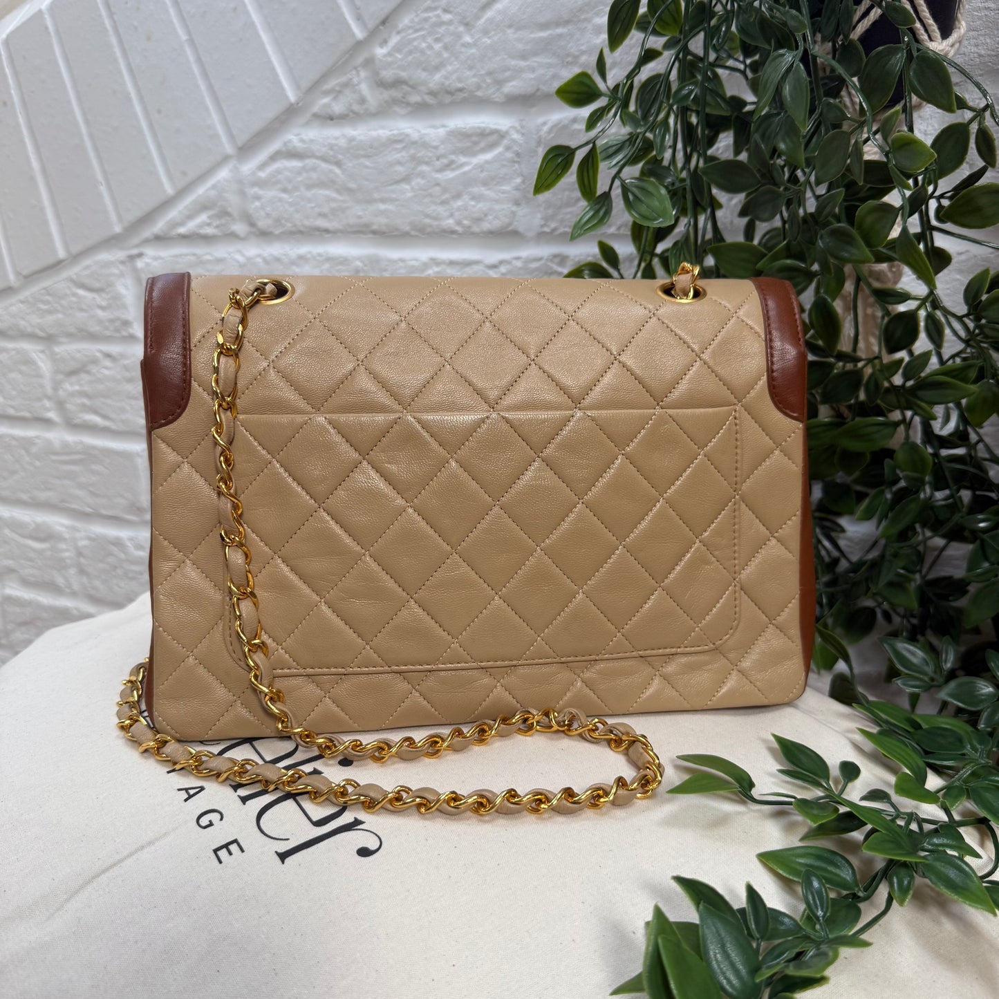 Chanel 1989 Rare Beige & Tan single flap