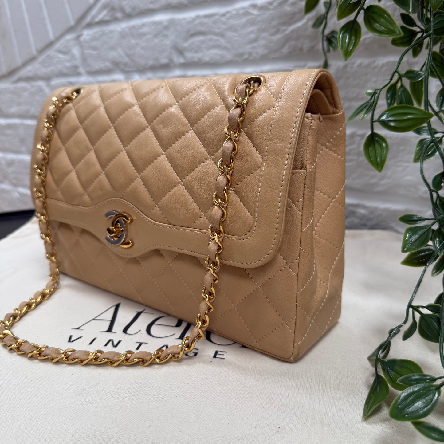 Chanel 1991 Dark Beige Paris Limited Edition Double Flap Medium