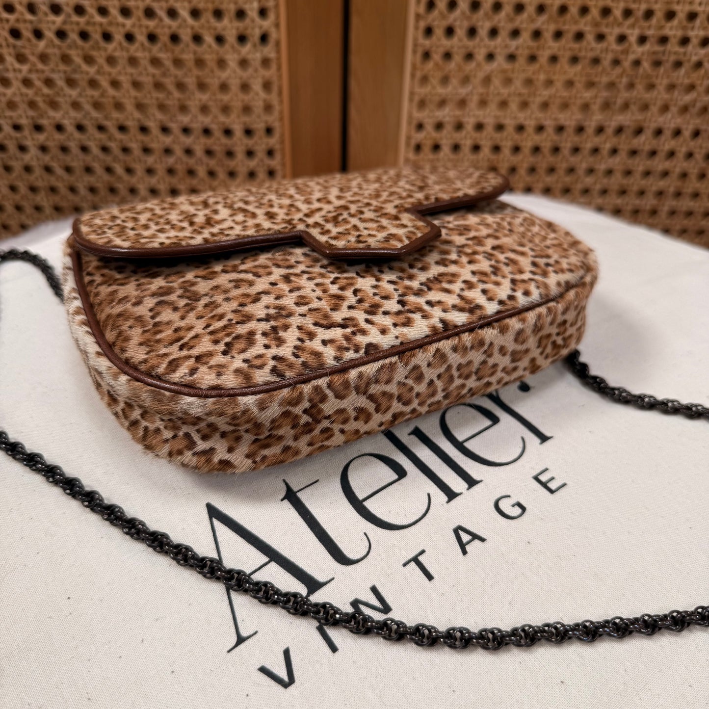 Saint Laurent 1990s Leopard Print Pony Hair Shoulder Bag