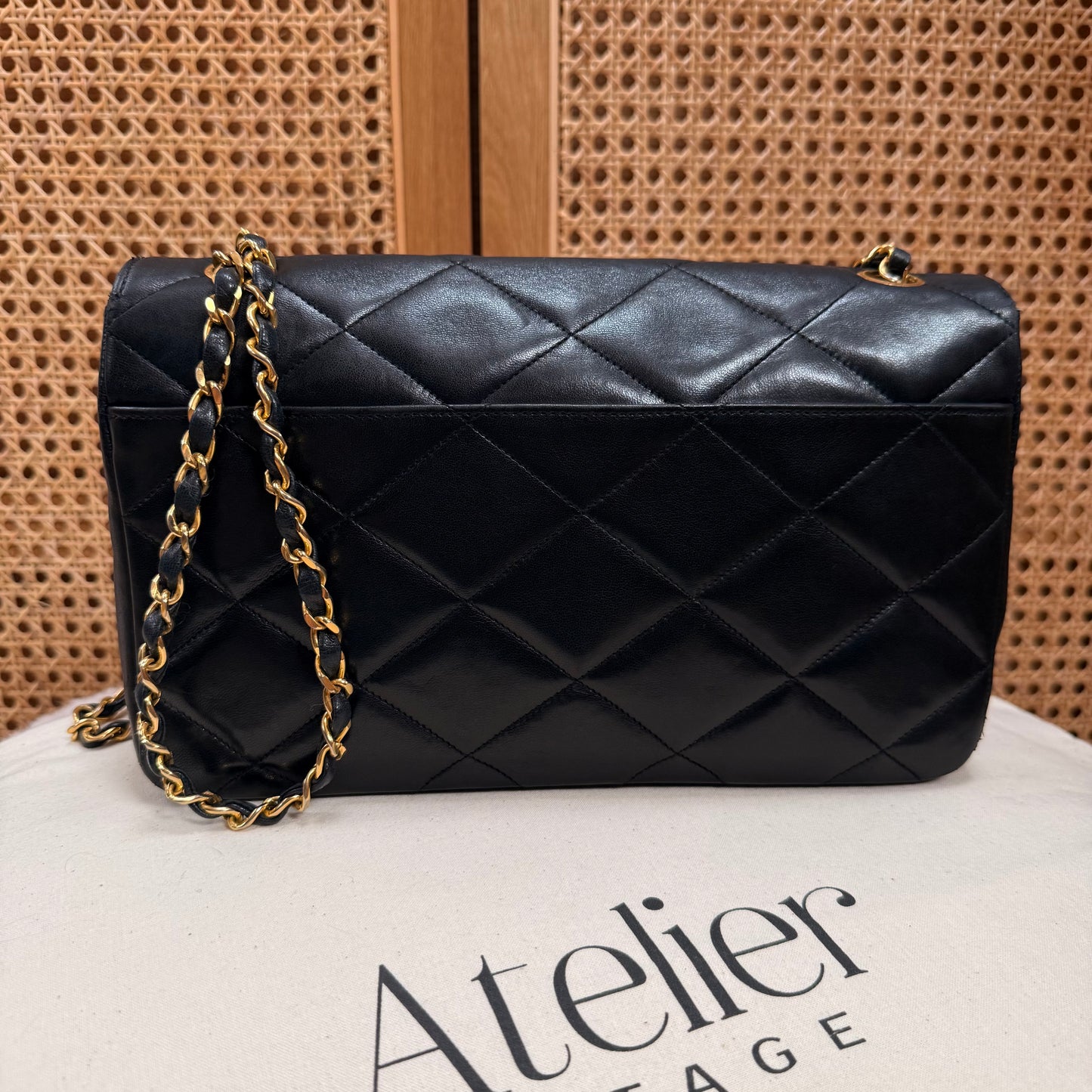 Chanel 1986 Black Limited Edition Jumbo CC Diamond Quilted Single Flap