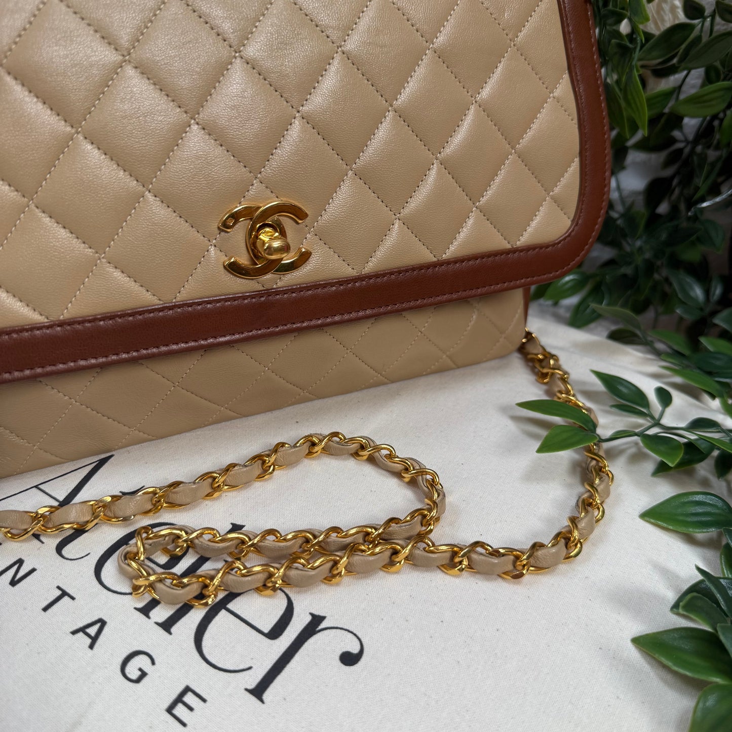 Chanel 1989 Rare Beige & Tan single flap