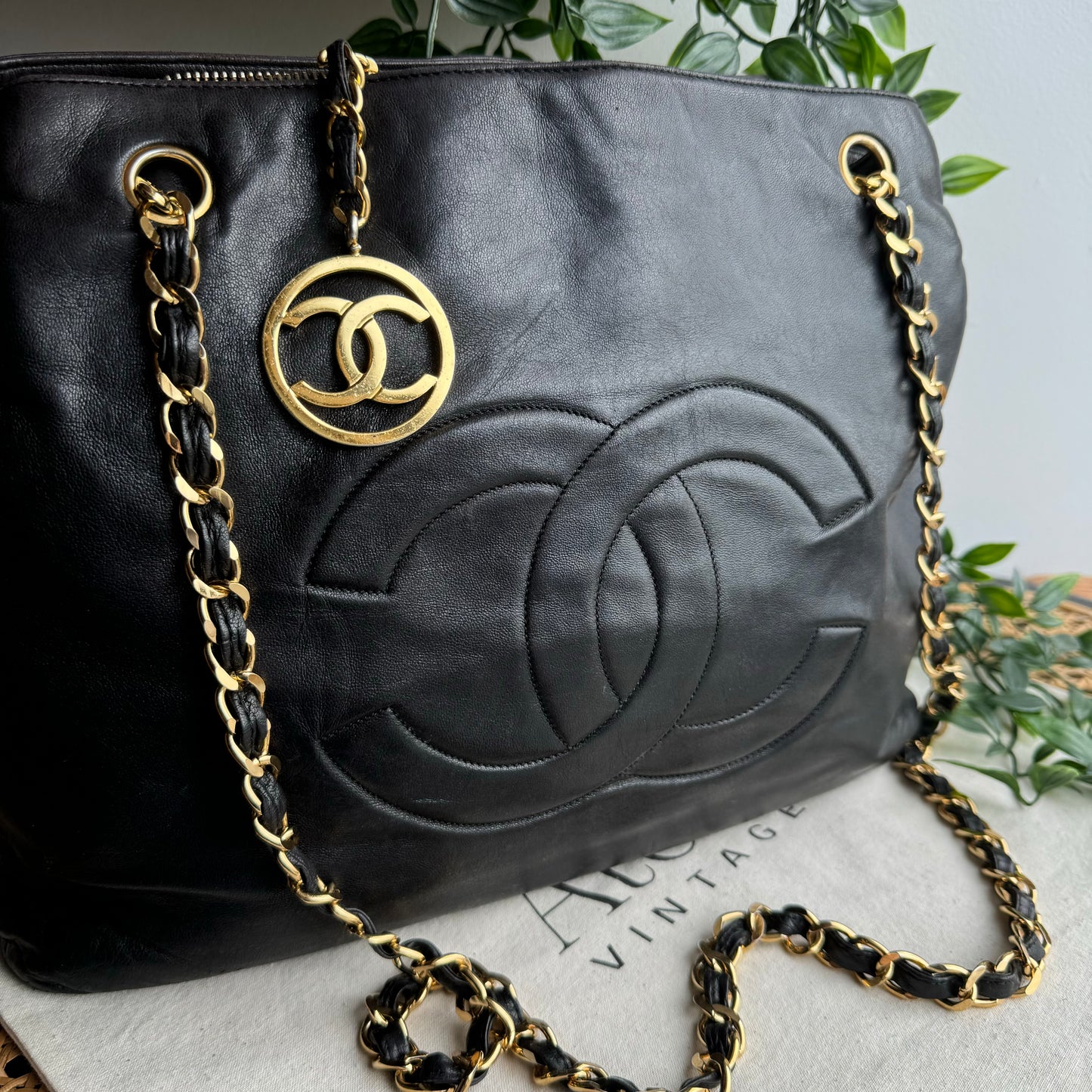 Chanel 1991 Lambskin Coco Cabas Cross Body Tote