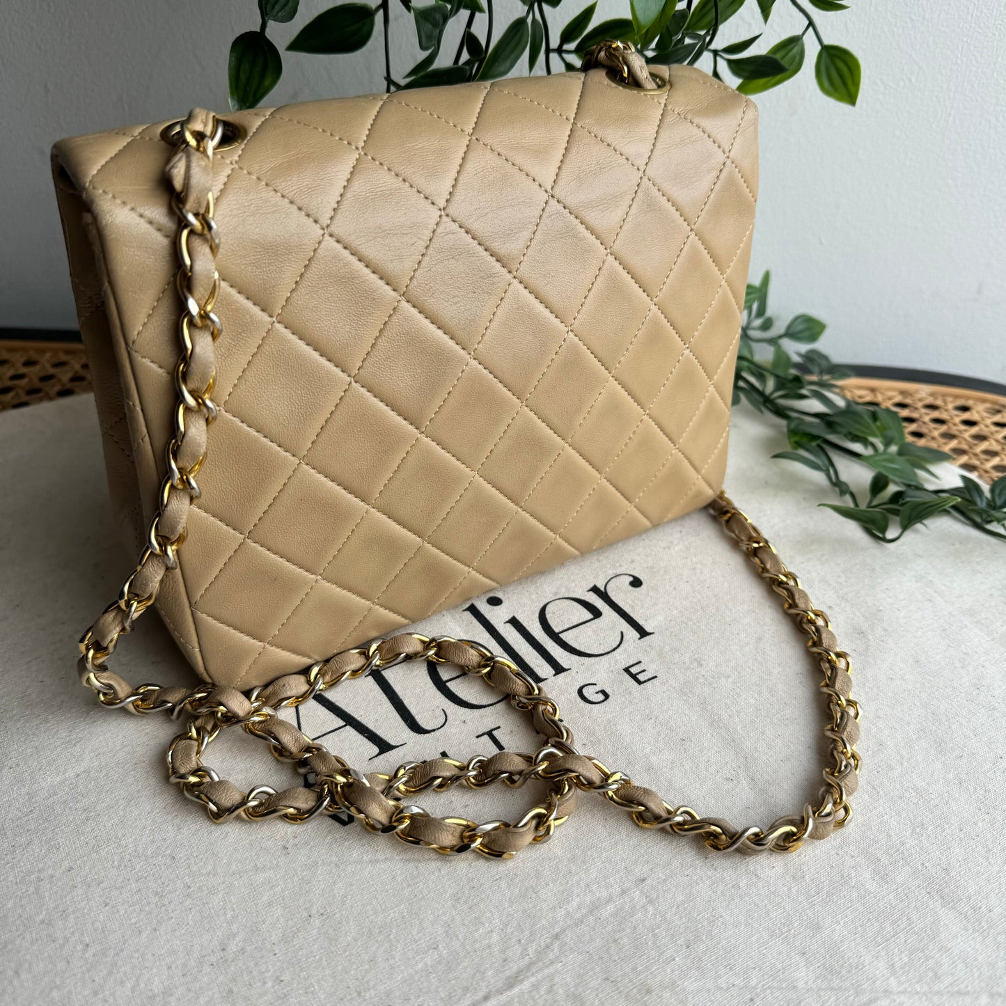 Chanel 1989 Beige Square Classic Single Flap Medium