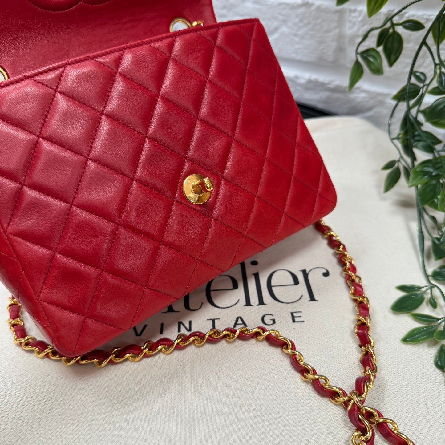 Chanel 1989 Red Classic Single Flap Medium Square