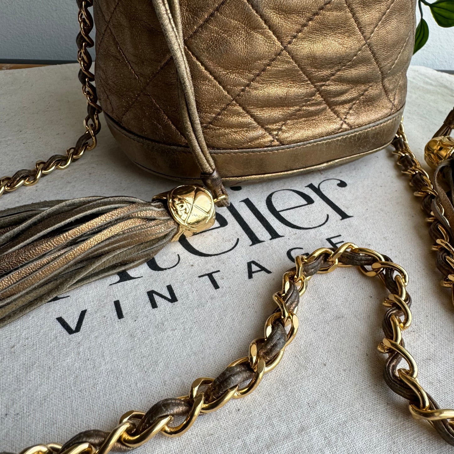 Chanel 1989 Aged Gold Tassel Bucket Bag
