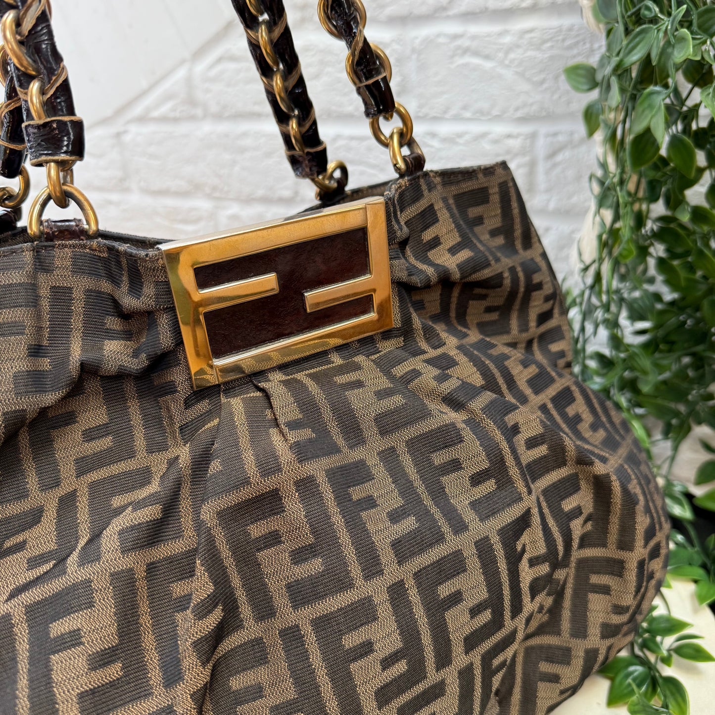 Fendi 1990s Mia Zucca Print Chain Strap Tote