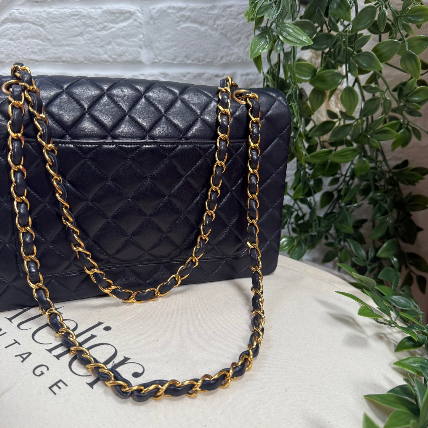 Chanel 1993 Navy Paris limited edition two tone turnlock single flap