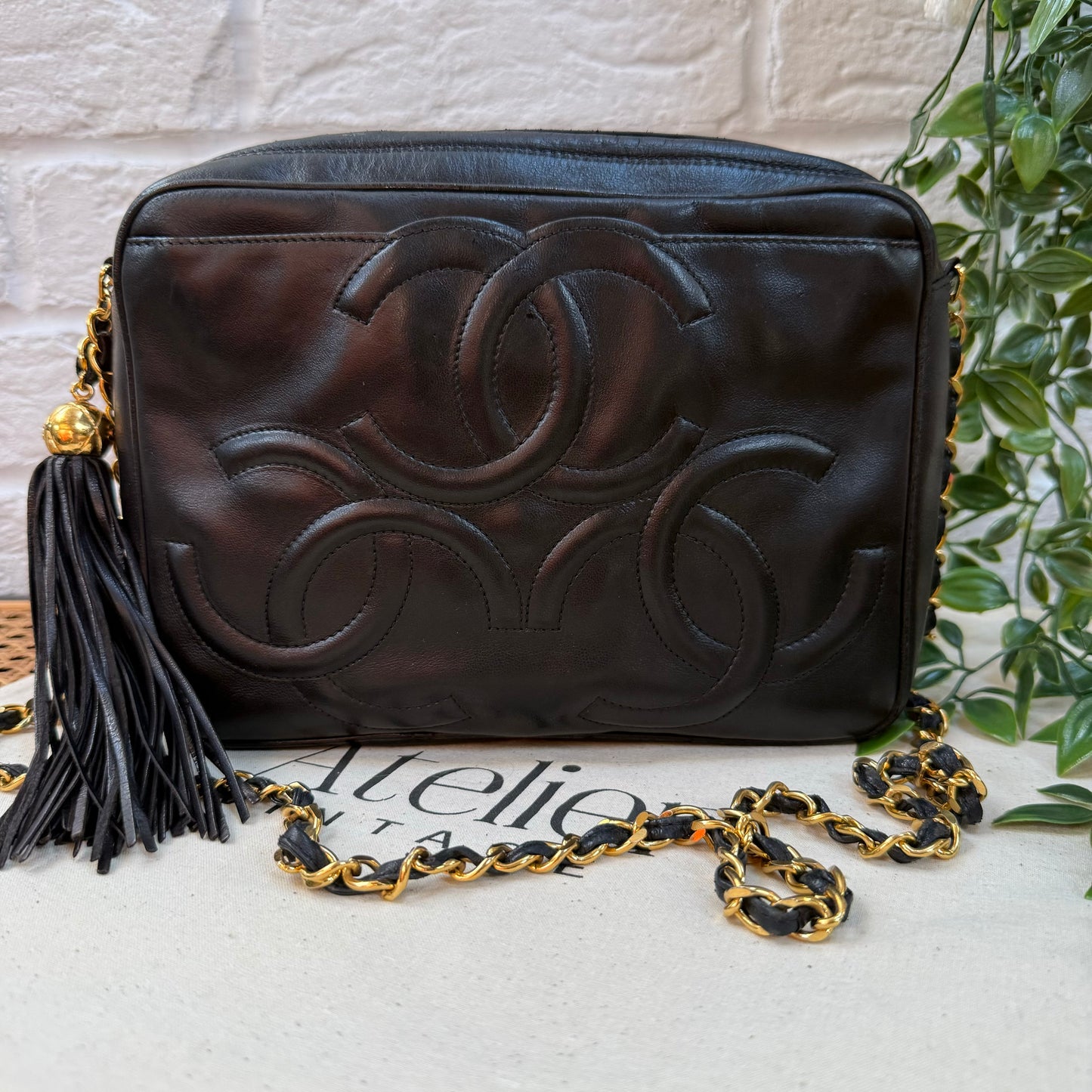 Chanel Rare 1991 Triple CC Lambskin Tassel Camera Bag