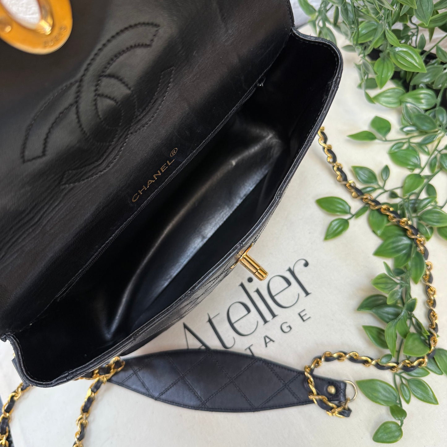 Chanel 1989 Chanel Jumbo CC Clasp Black Lambskin Cross Body