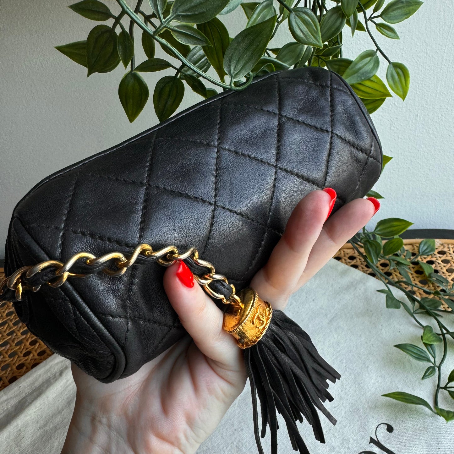 Chanel early 1990s Lambskin Tassel Pouch/Clutch