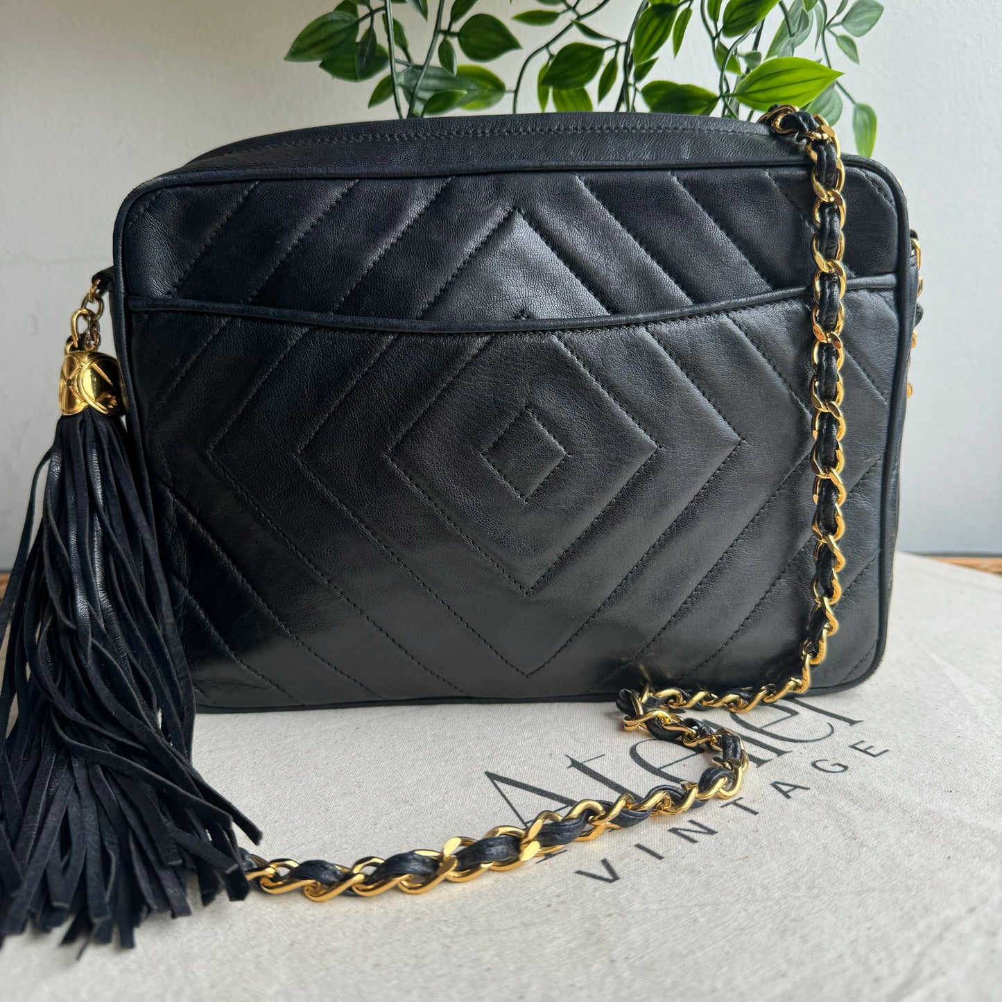 Chanel 1991 Diamond Quilted Vintage Tassel Camera Bag