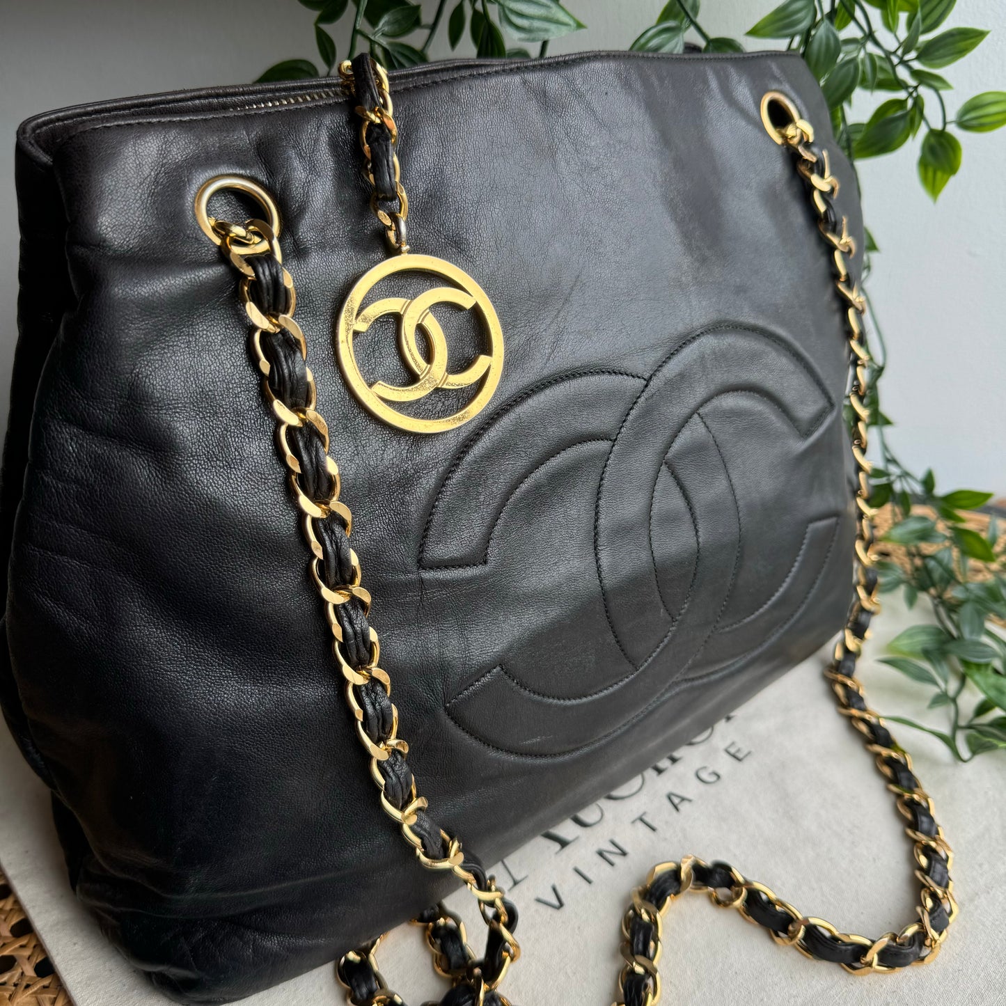 Chanel 1991 Lambskin Coco Cabas Cross Body Tote