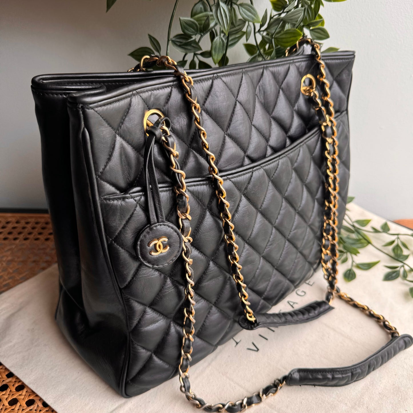 Chanel 1986 Quilted Lambskin CC Charm Tote