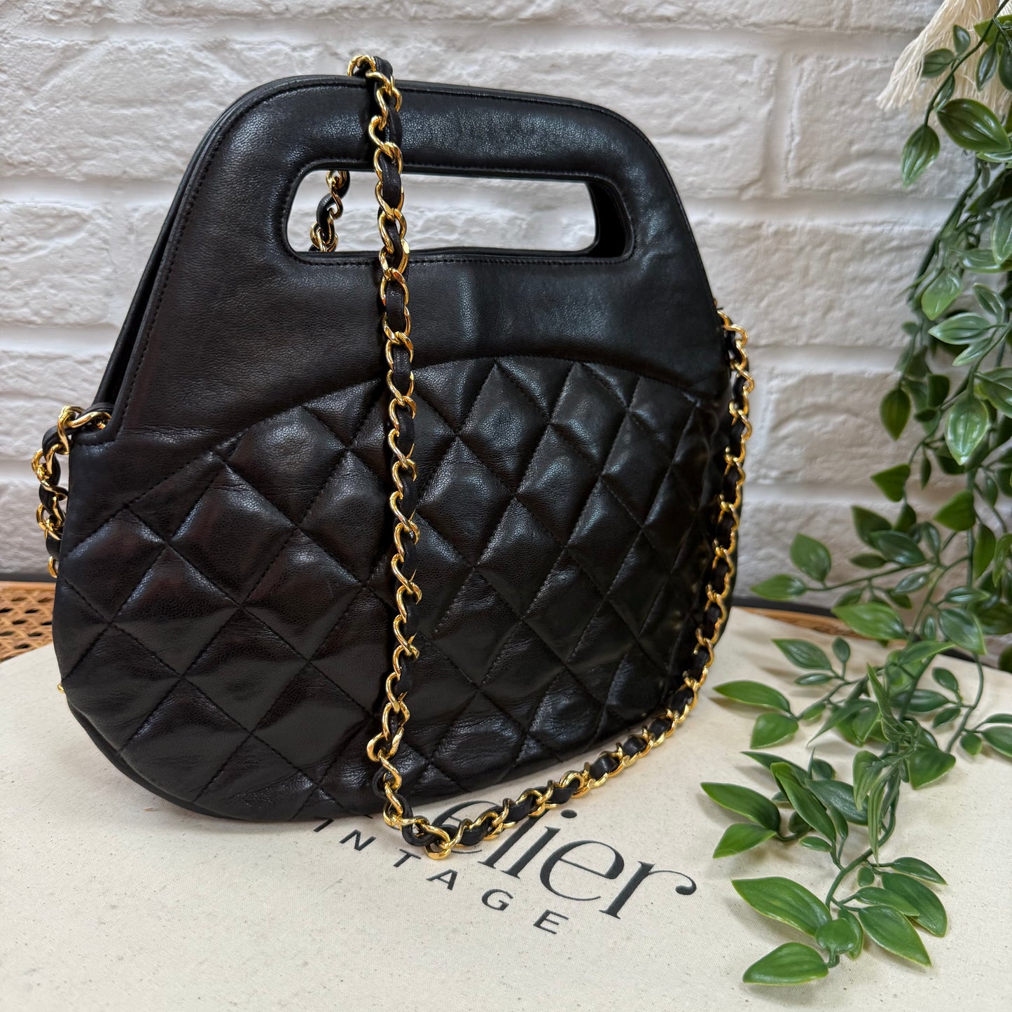 Chanel 1989 Quilted Lambskin Top Handle Two Way Bag