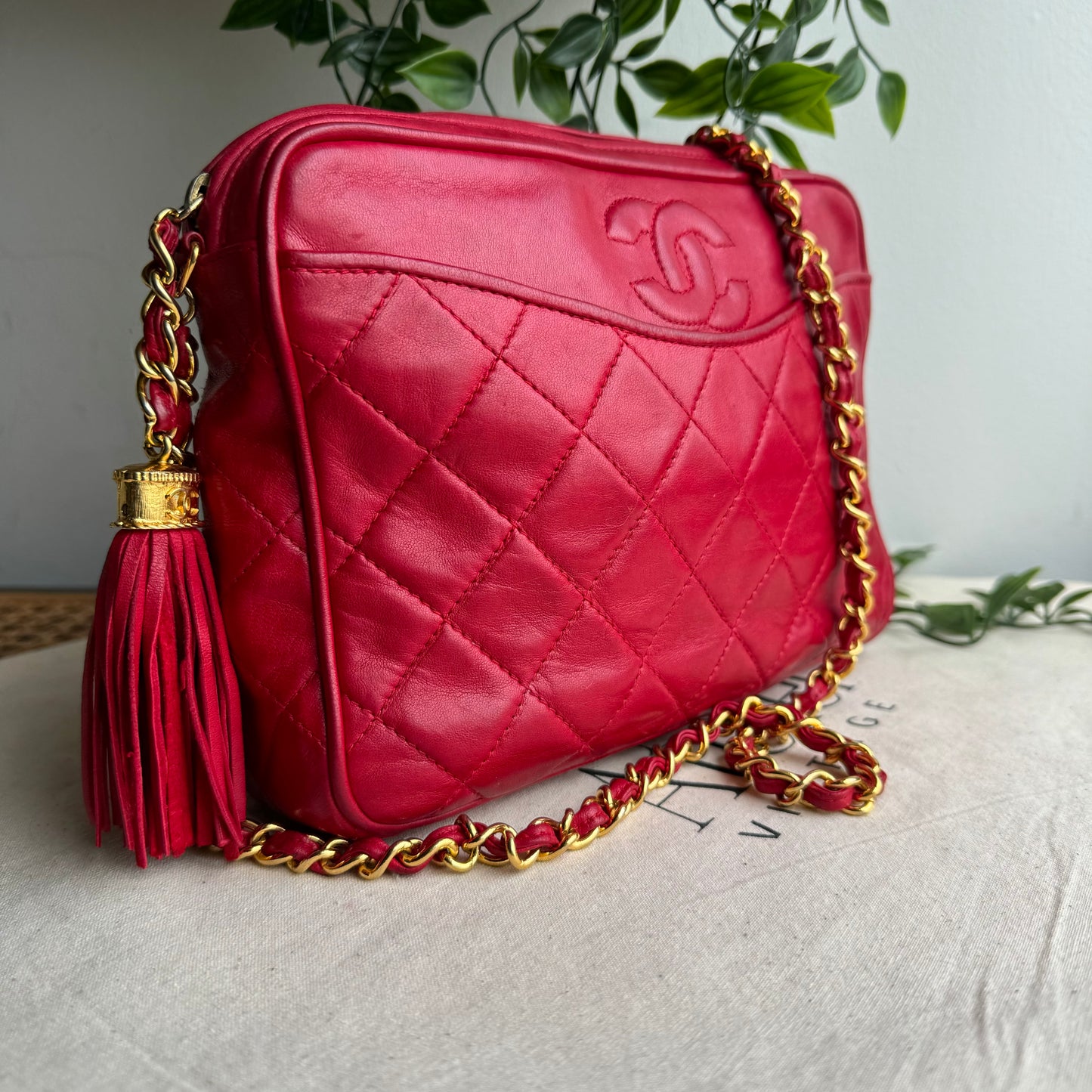 Chanel 1986 Red Vintage Tassel Camera Bag