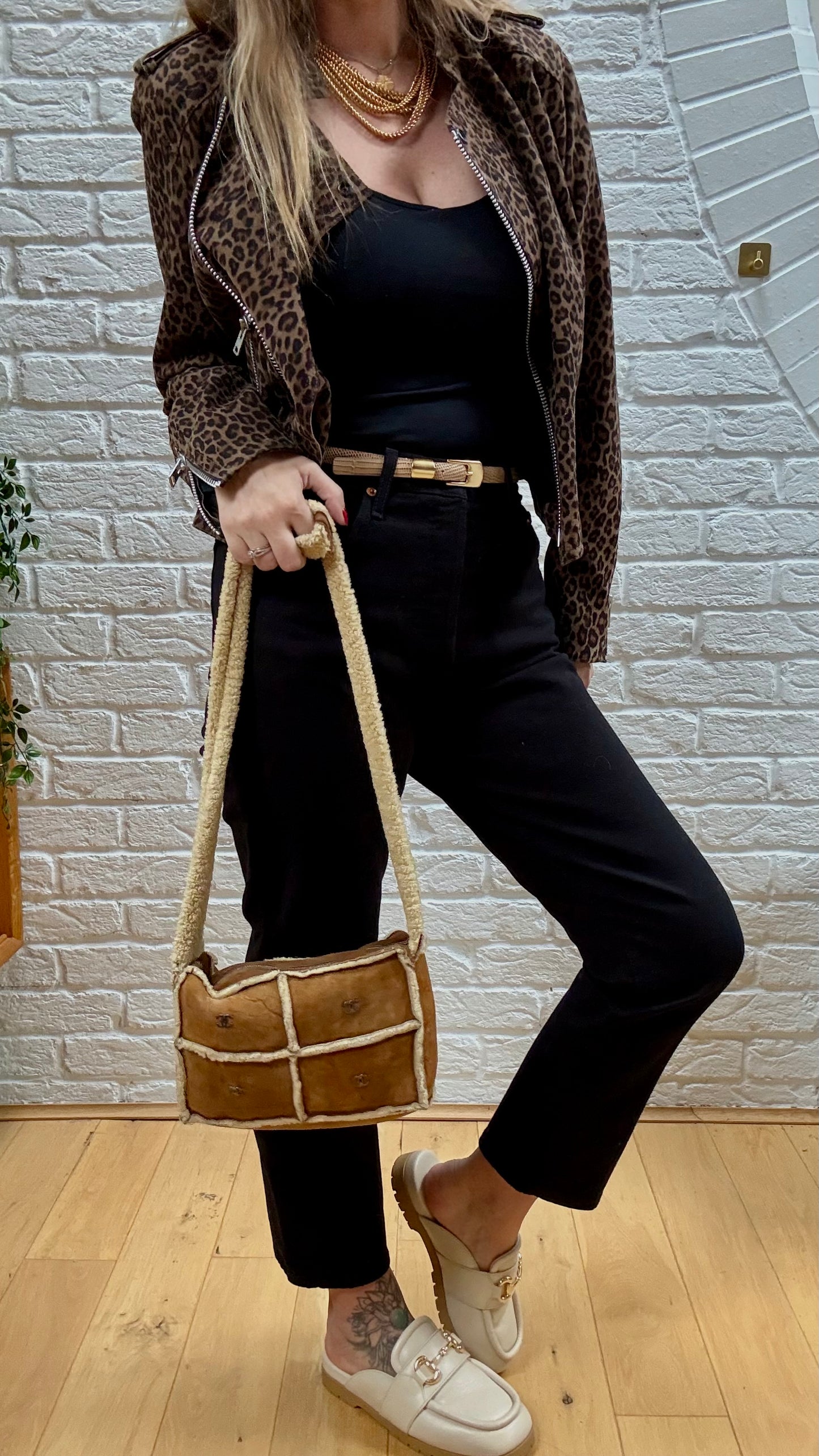 Chanel 2000 Suede & Shearling CC Shoulder Bag