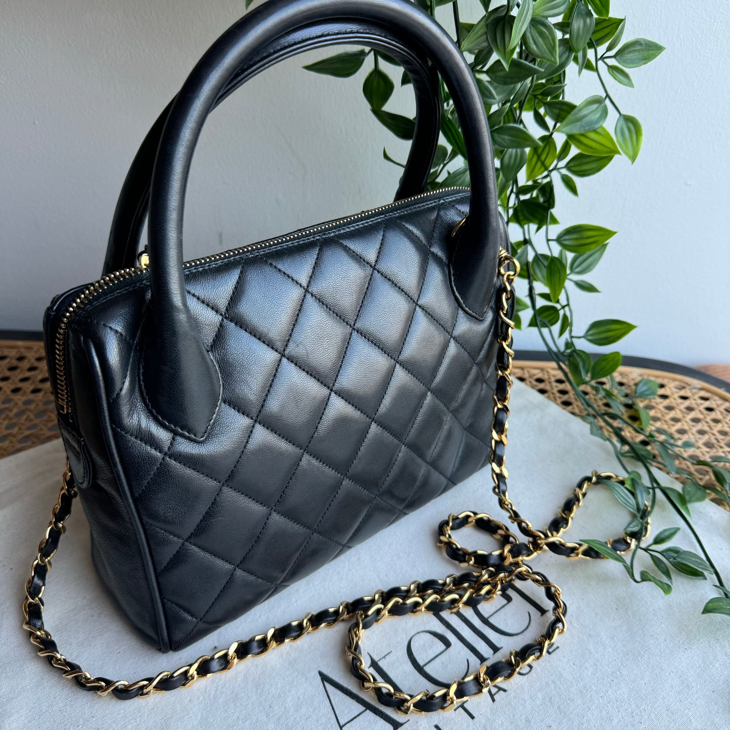 Chanel 1991 Quilted Lambskin Top Handle Two Way Bag