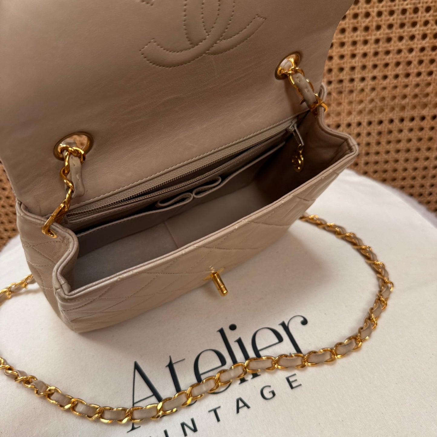 Chanel 1991 Beige Classic Medium Square Single Flap