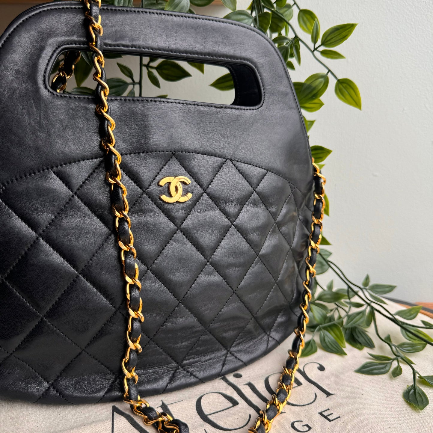Chanel 1989 Quilted Lambskin Top Handle Two Way Bag