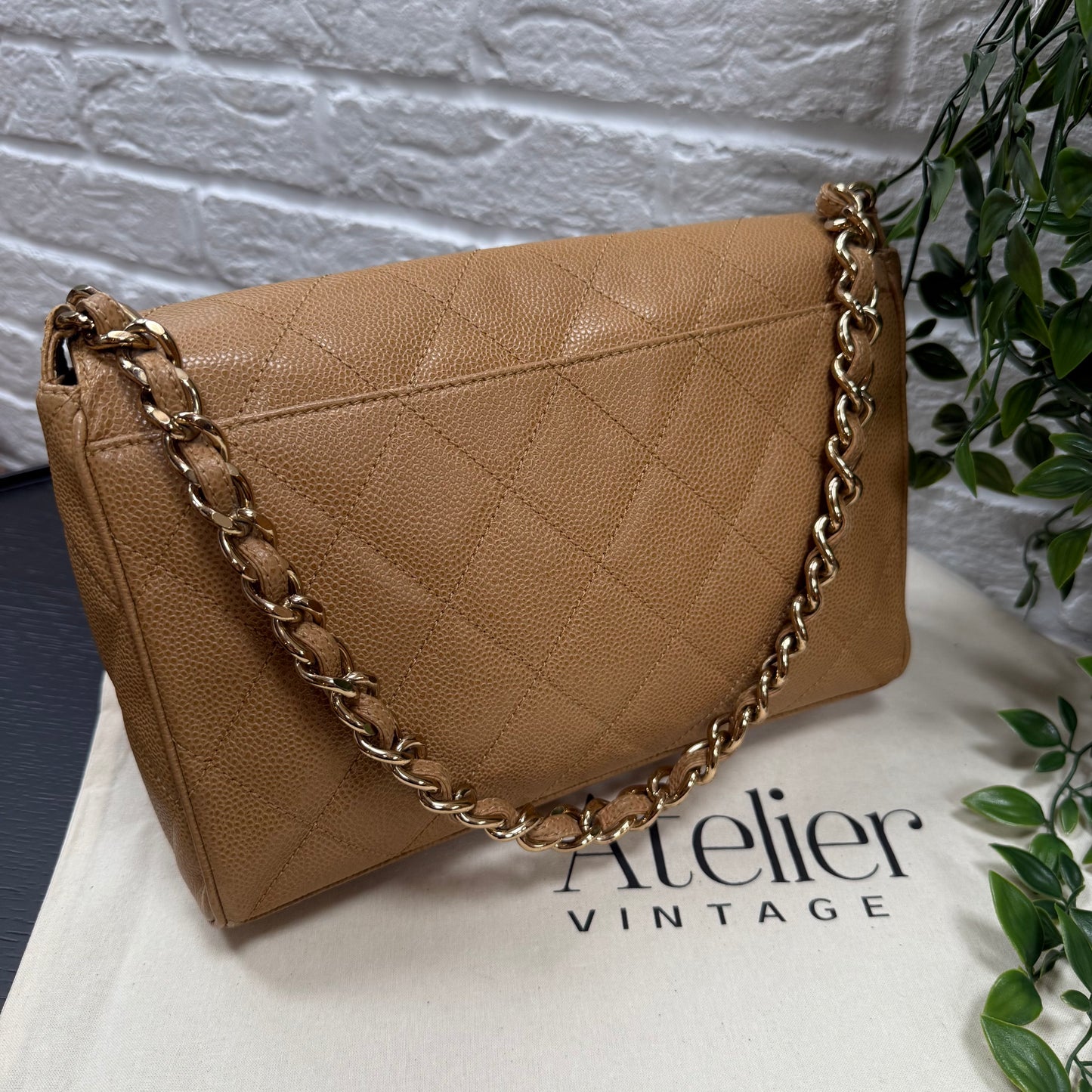 Chanel 1991 Very Rare Dark Beige Caviar Single Flap