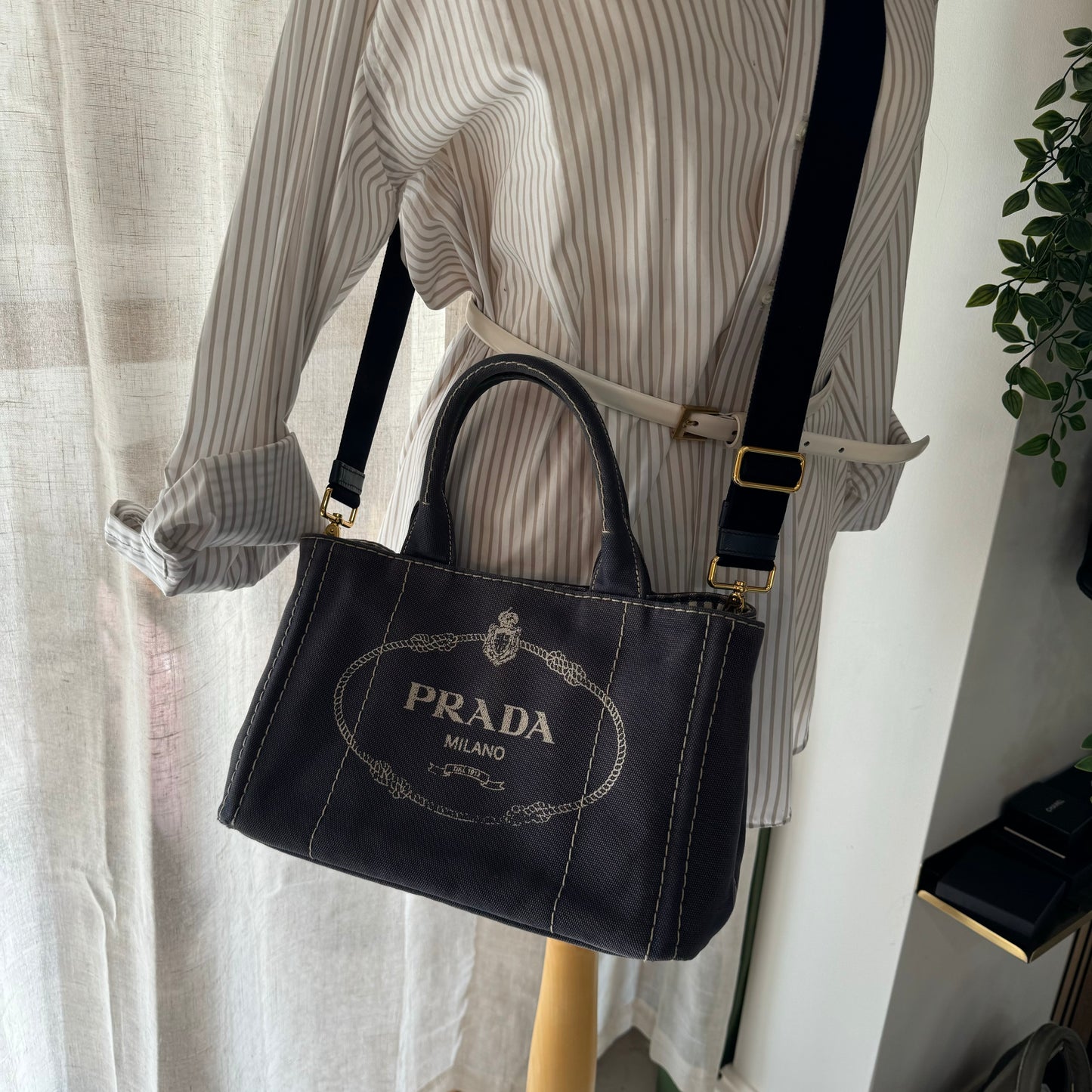 Prada Canapa Denim Blue Canvas Two Way Tote