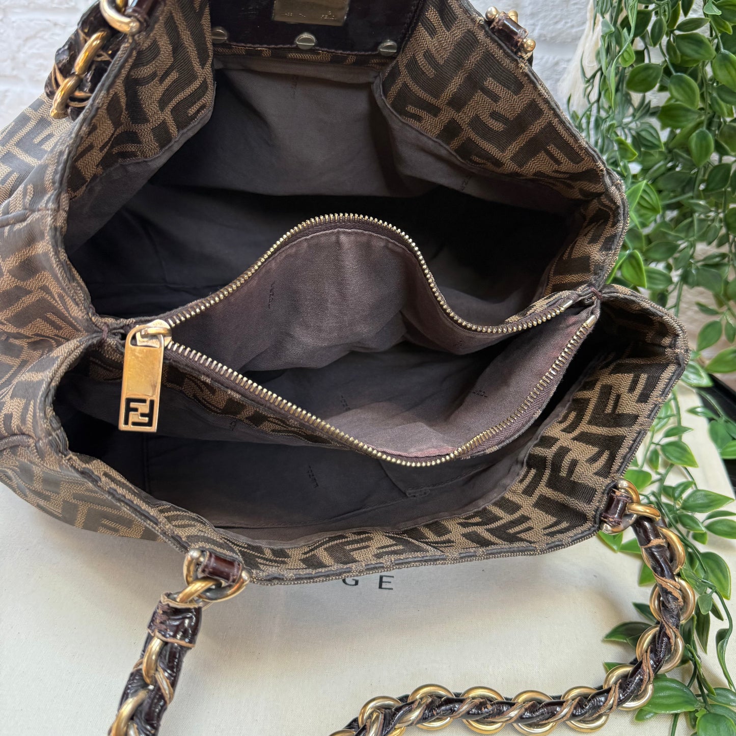 Fendi 1990s Mia Zucca Print Chain Strap Tote